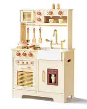 Play Kitchen for Kids, Wooden Play Kitchen Set with Realistic Features