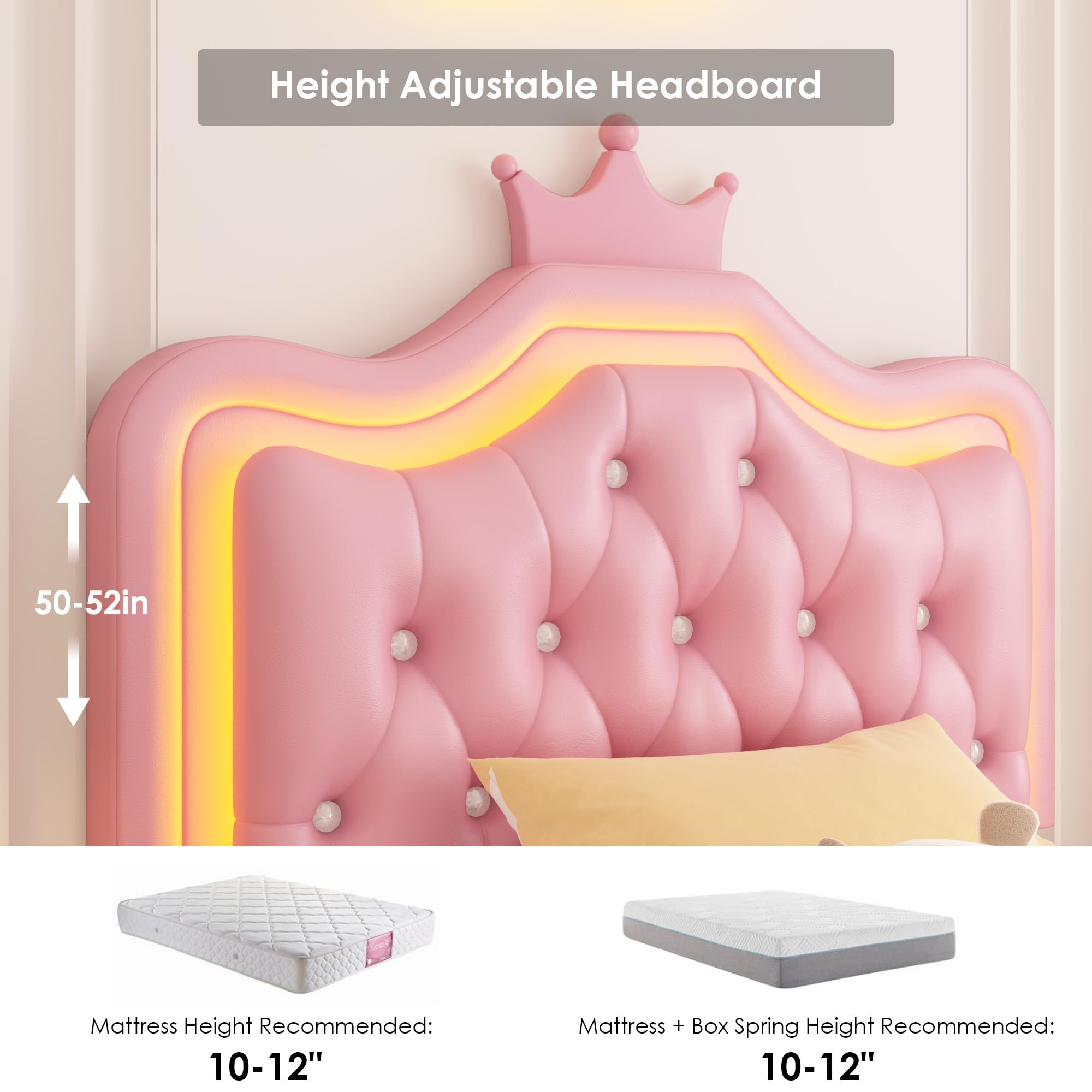 Twin Upholstered LED Bed Frame with Storage Drawer