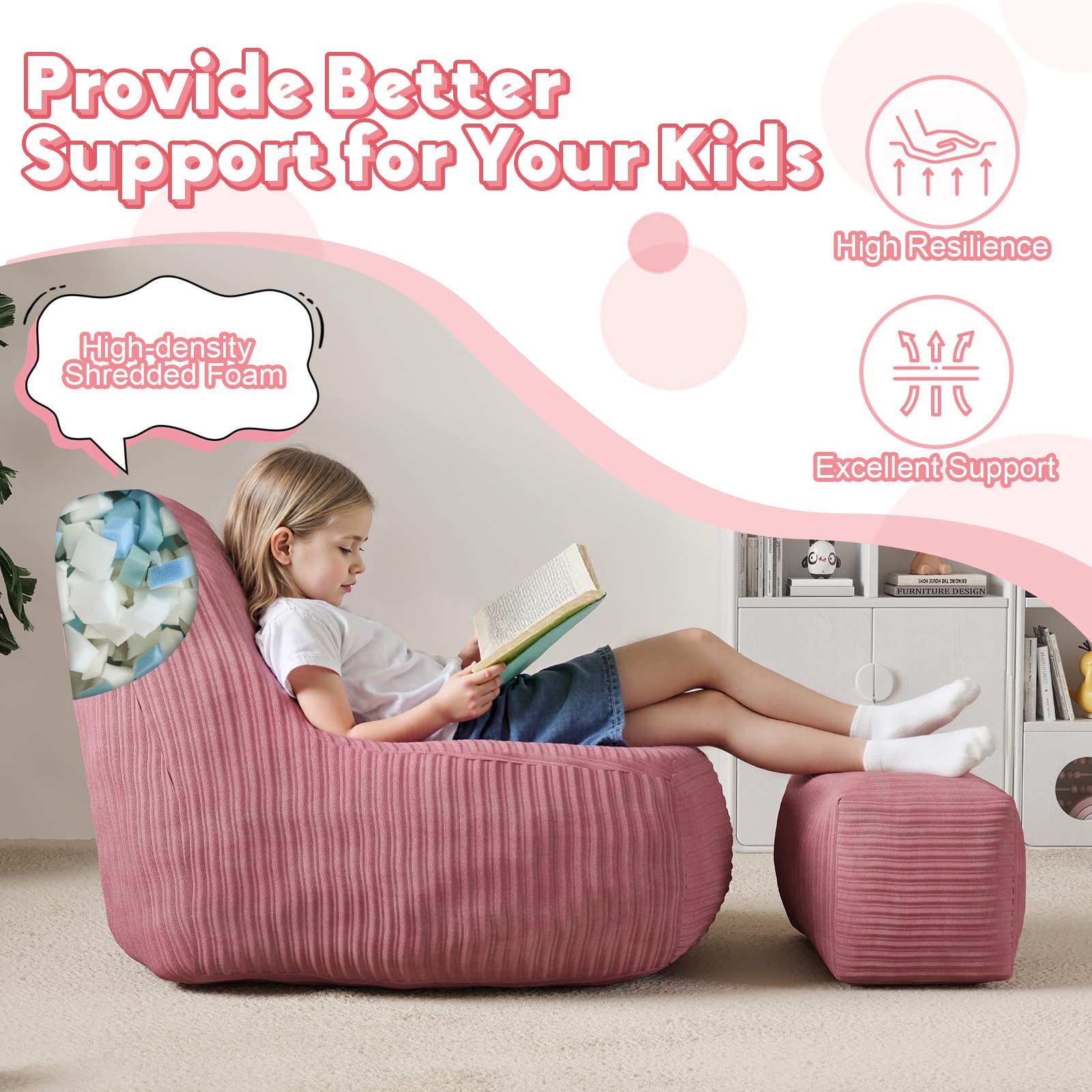 Kids Bean Bag Chair with Ottoman
