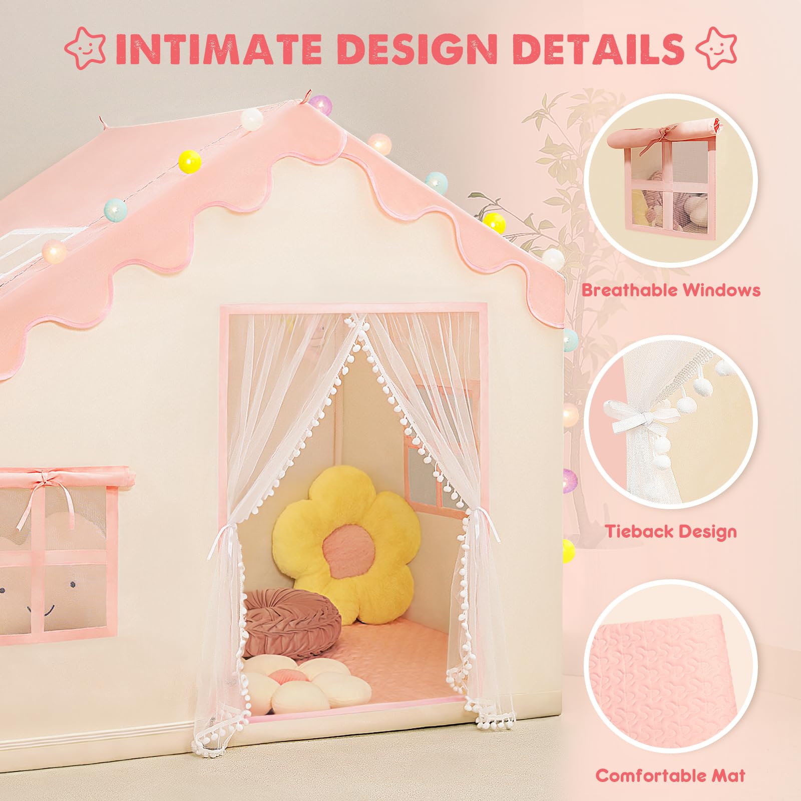 Kids Play Tent with Mat and Ball Lights
