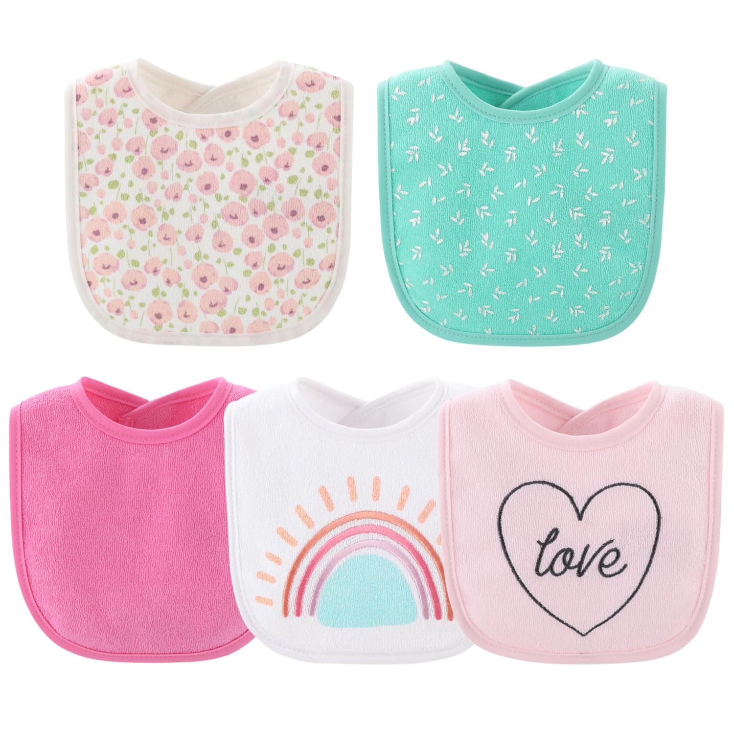 Baby Girl Terry Bib Set of 10-100% Cotton, Soft, Absorbent Baby Bibs for Girls