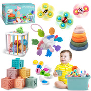 Baby Toys for 6 to 12 Months, Montessori Sensory Bins & Teething Toys, 6 in 1 Stacking Block