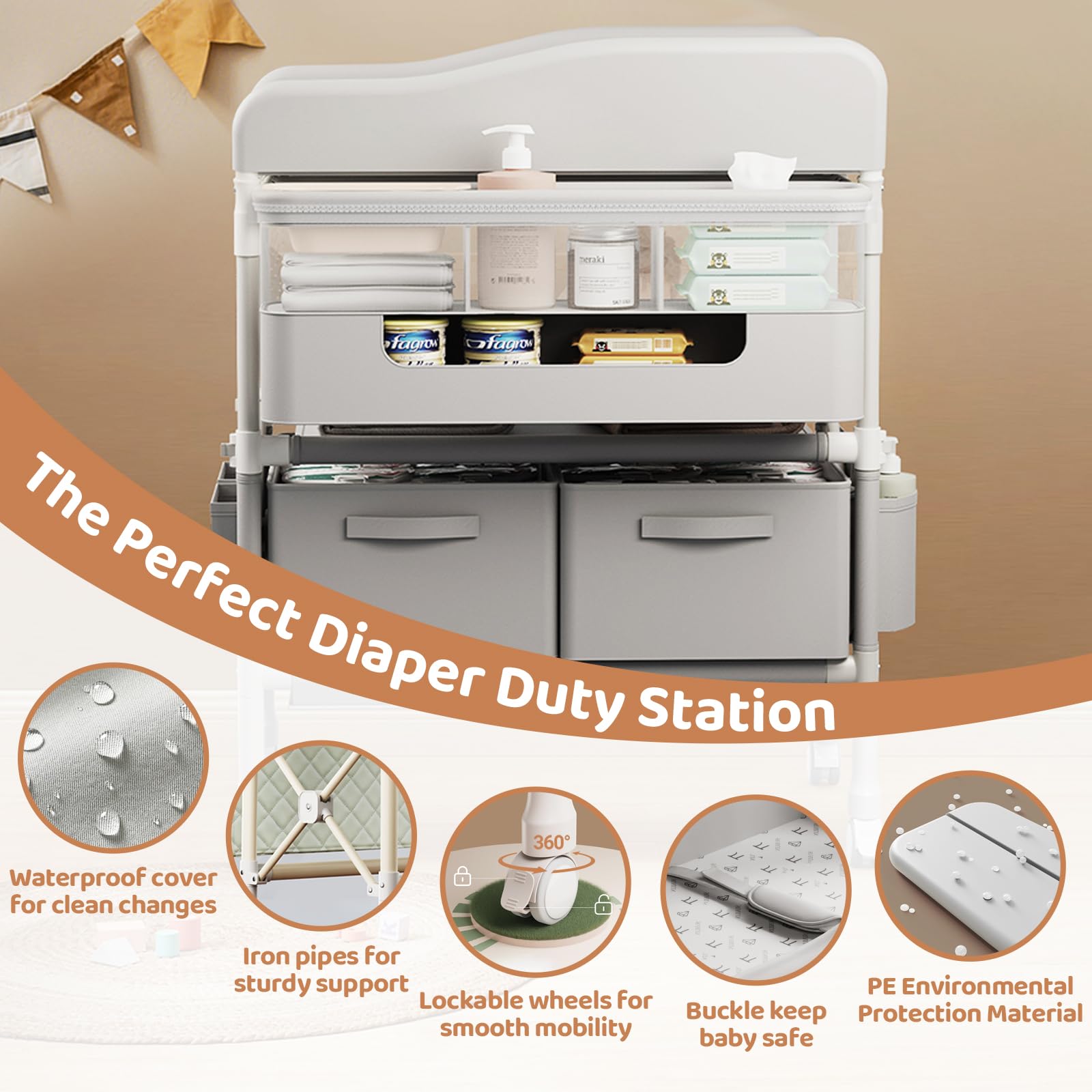 Folding Baby Changing Table with Adjustable Height