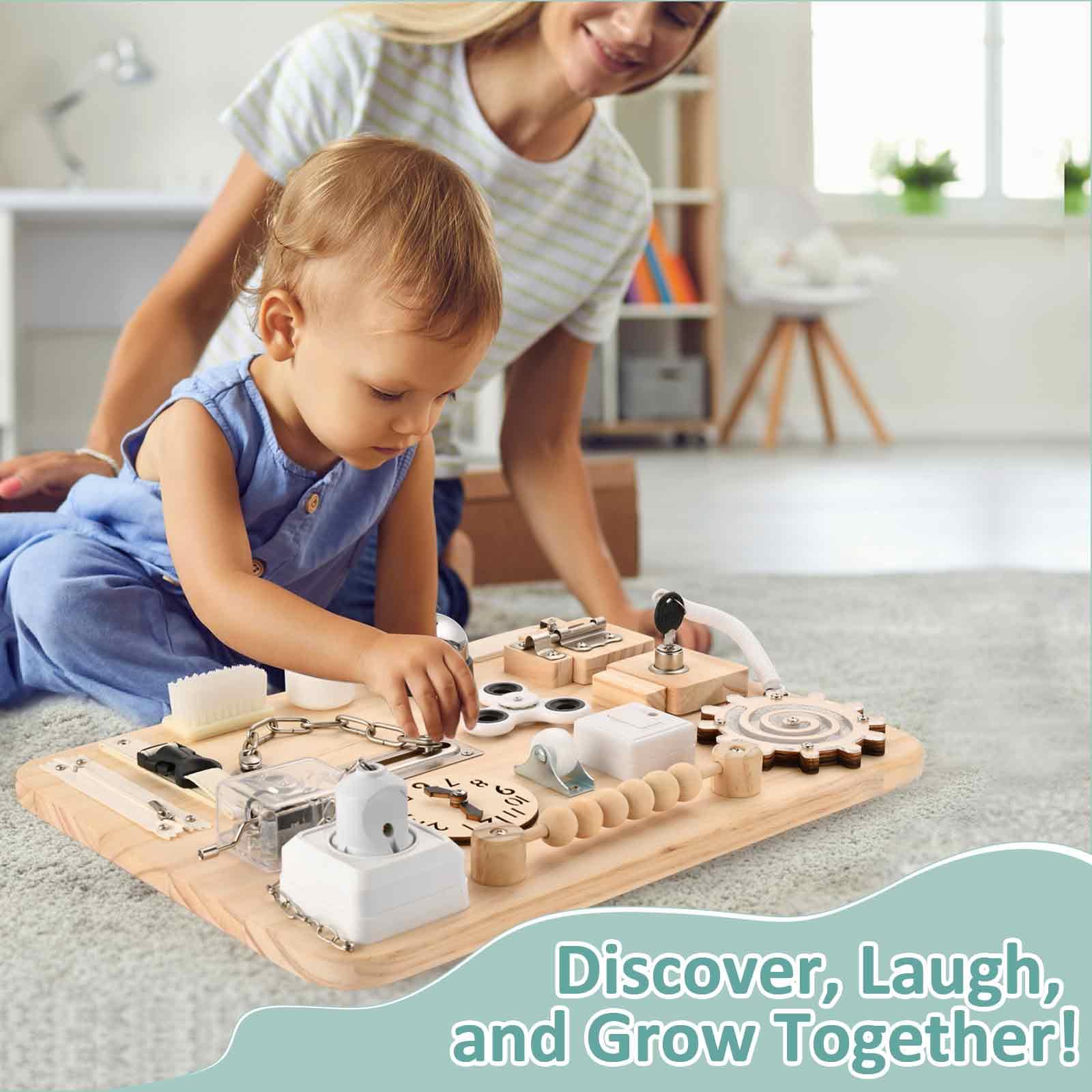 Montessori Large Busy Board for 1 2 3 4 Year Old- Wooden Sensory Toys -Fidget