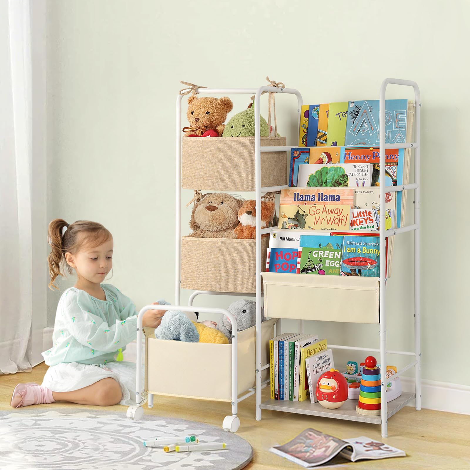 Montessori Kids Bookshelf with Toy Storage Organizer