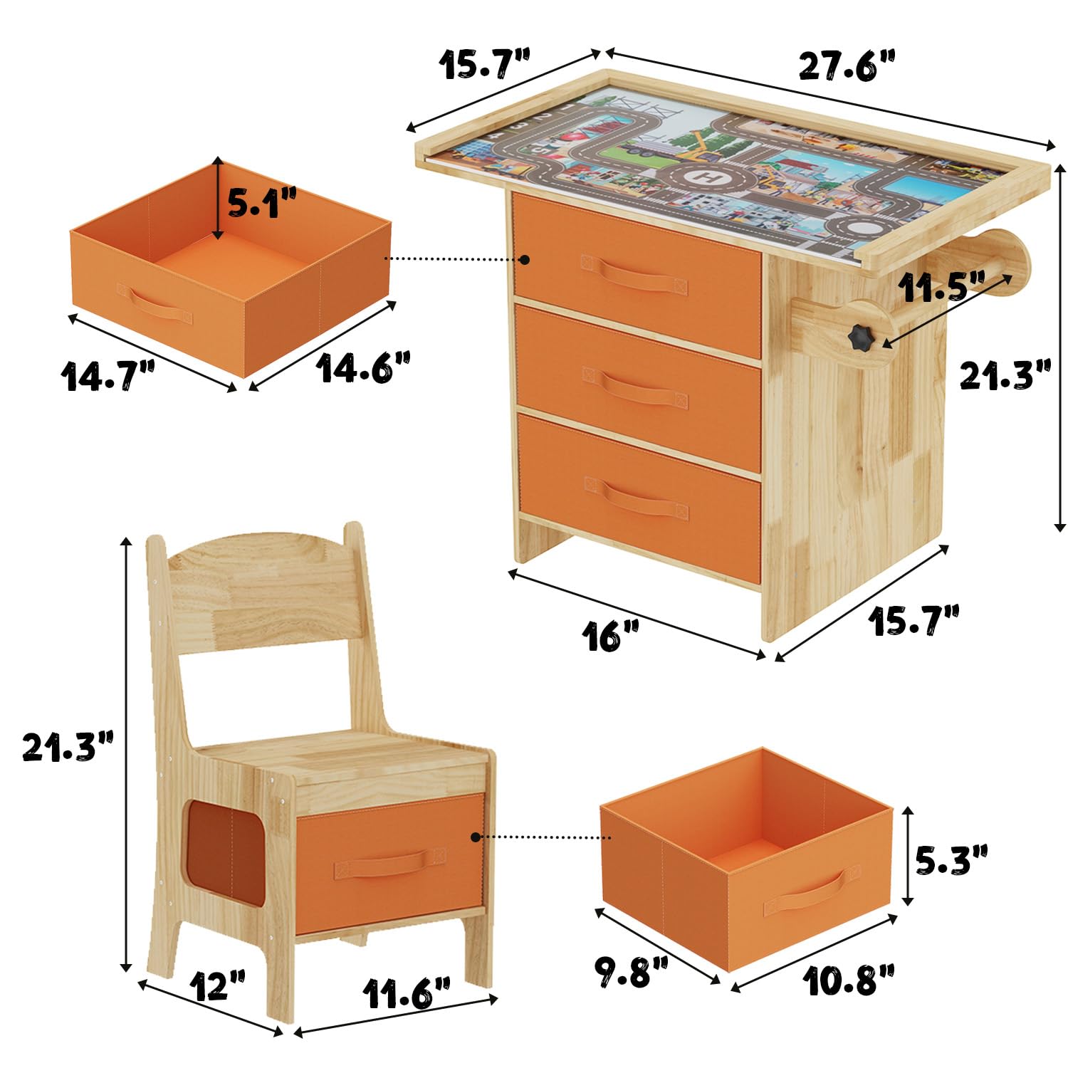 3-in-1 Kids Table and Chair Set with Storage
