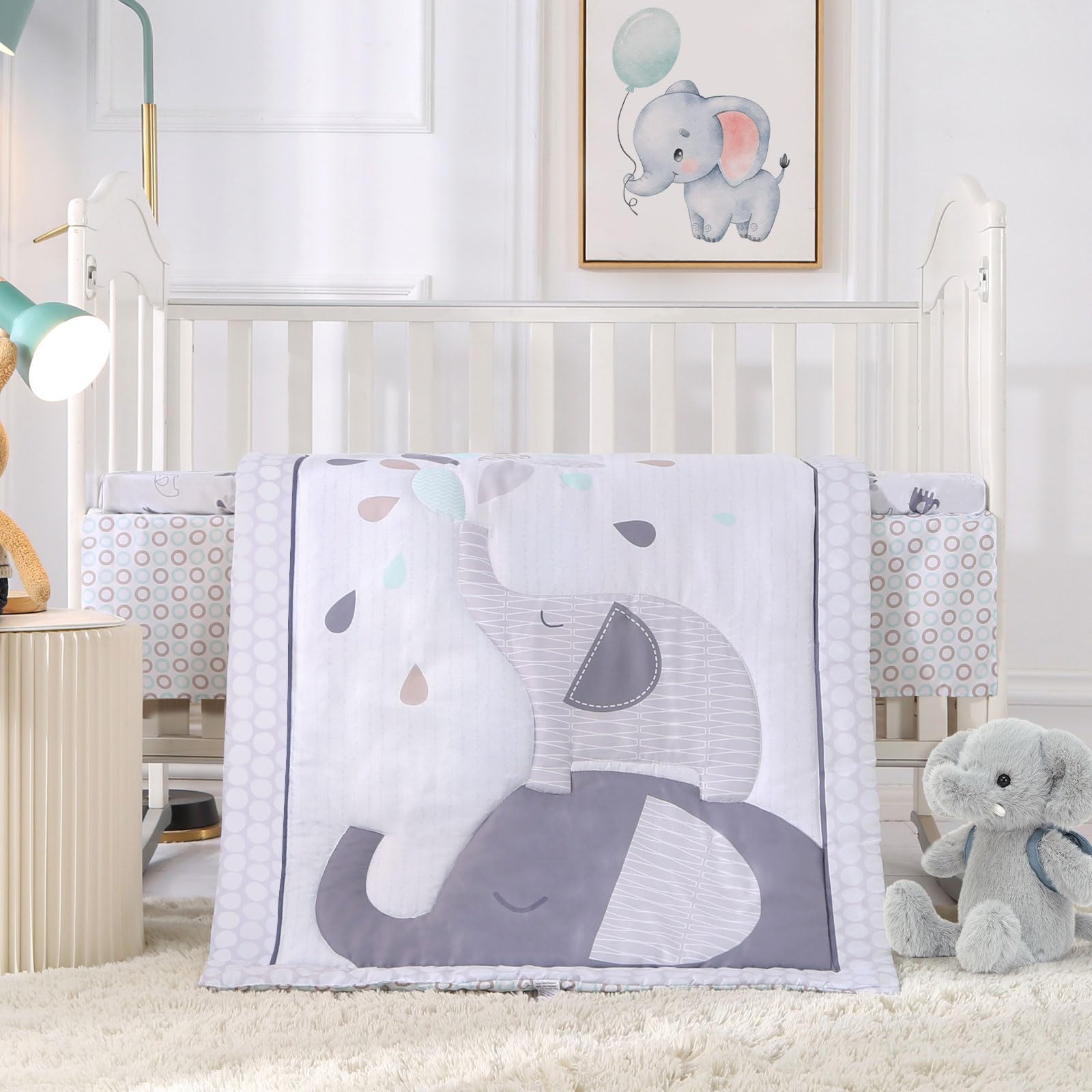 Elephant Crib Bedding Set for Boys Gray 3 Piece