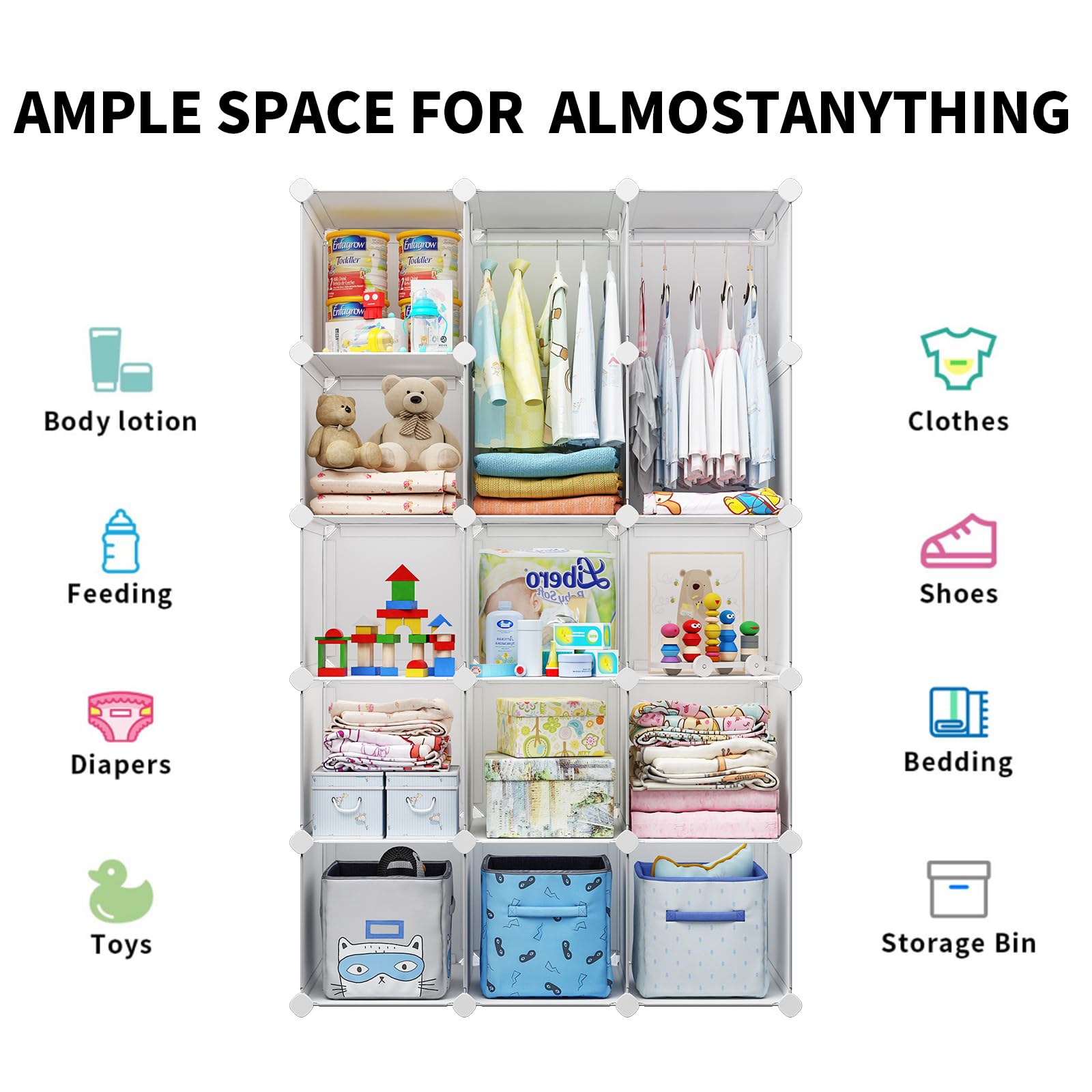 Modular Baby Wardrobe with Hanging Rods