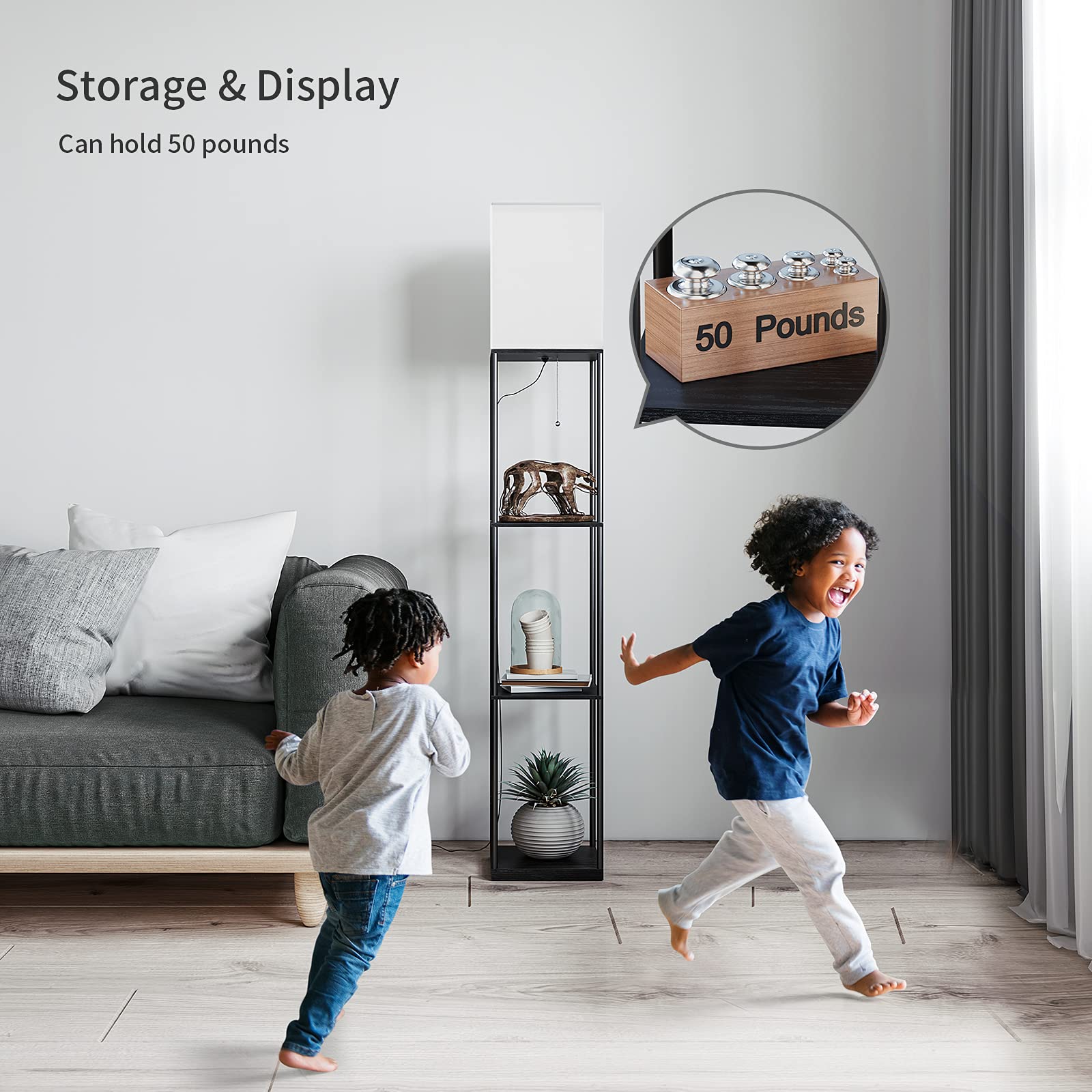 Modern Floor Lamp with Storage Shelves