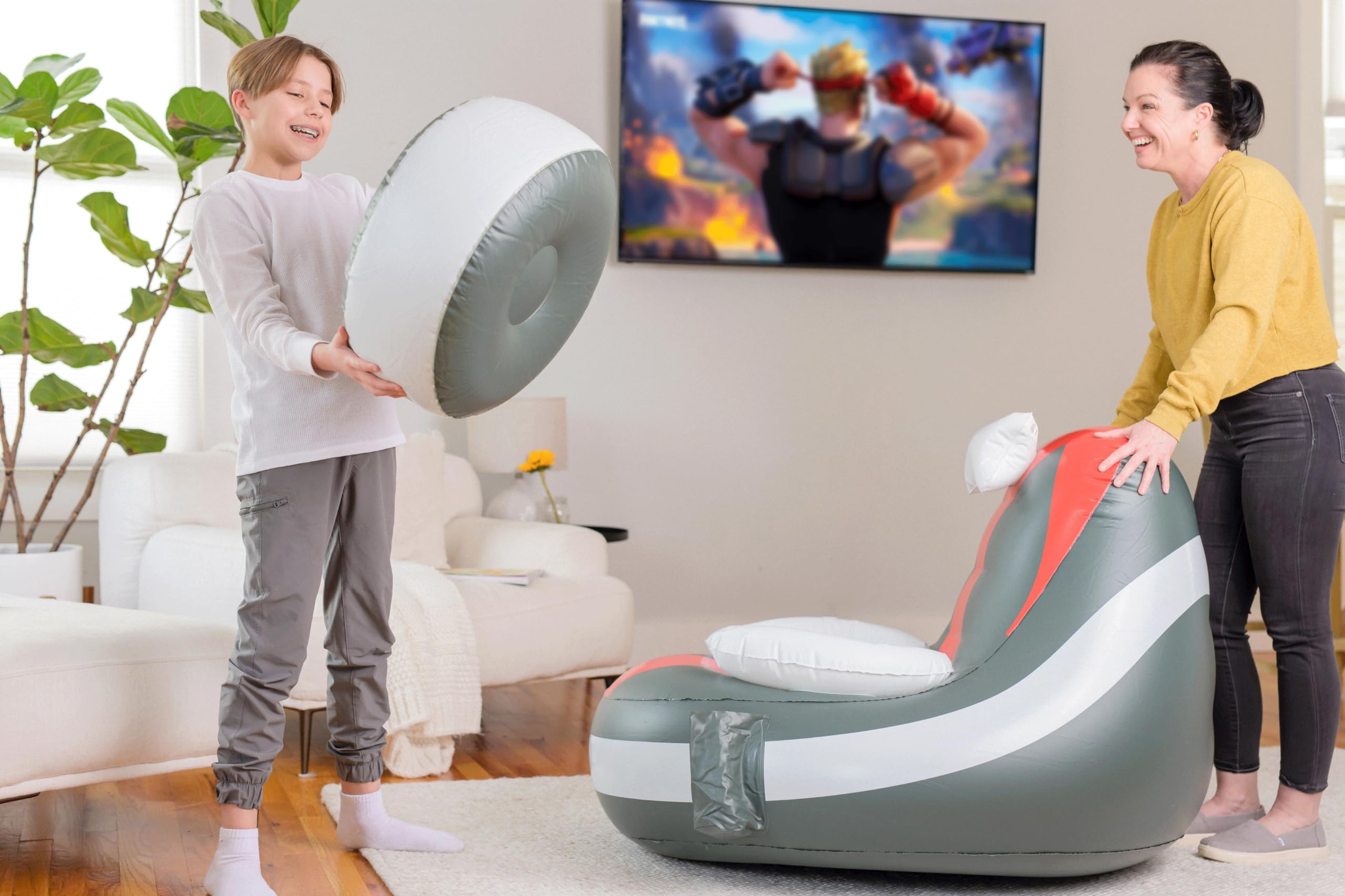 Inflatable Gaming Chair for Kids with Cup Holder and Storage Pockets