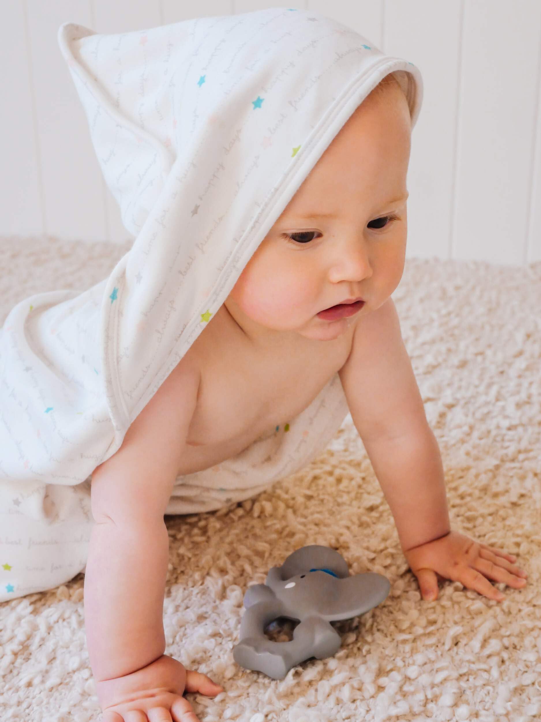Alvin The Elephant Hooded Towel Gift Set with Rubber Teether