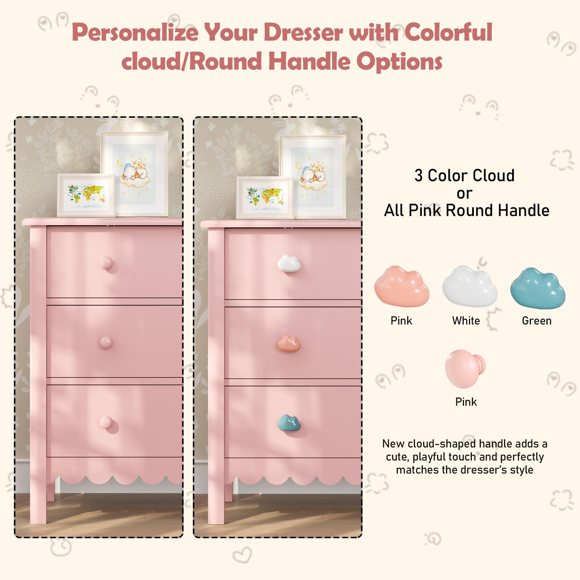 3-Drawer Scalloped Nightstand with Cloud Handles