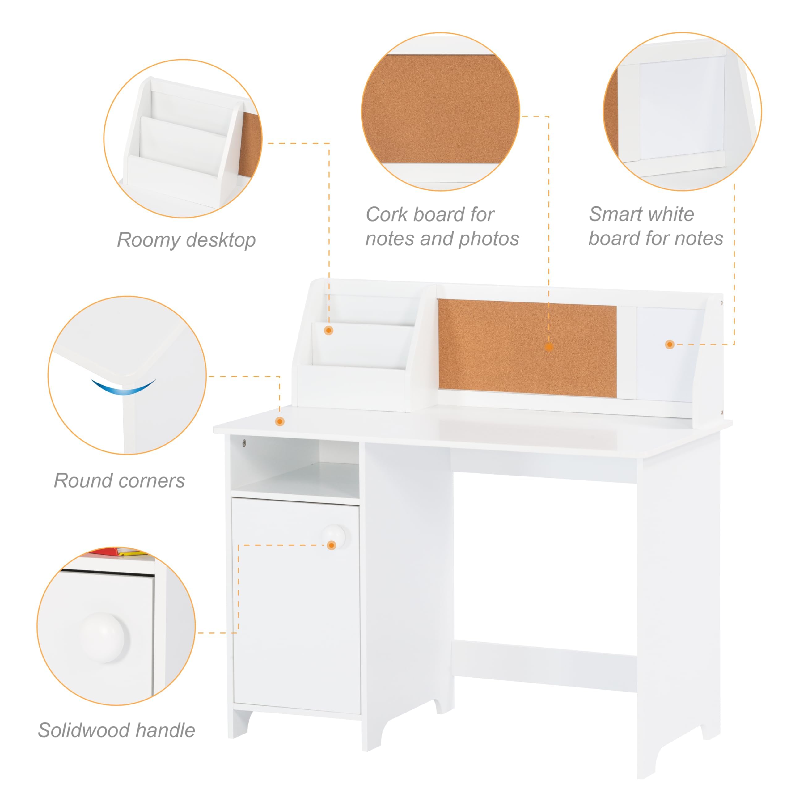 Kids Study Desk with Chair Set White