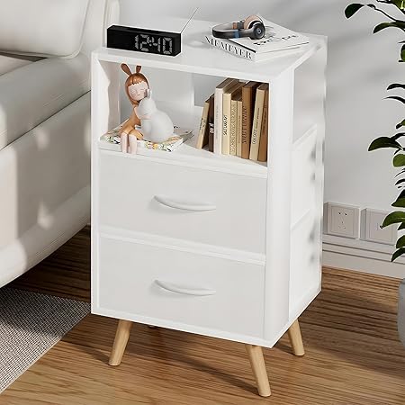 Night Stand, Pink Kids Nightstand with 2 Drawers, Nursery Side