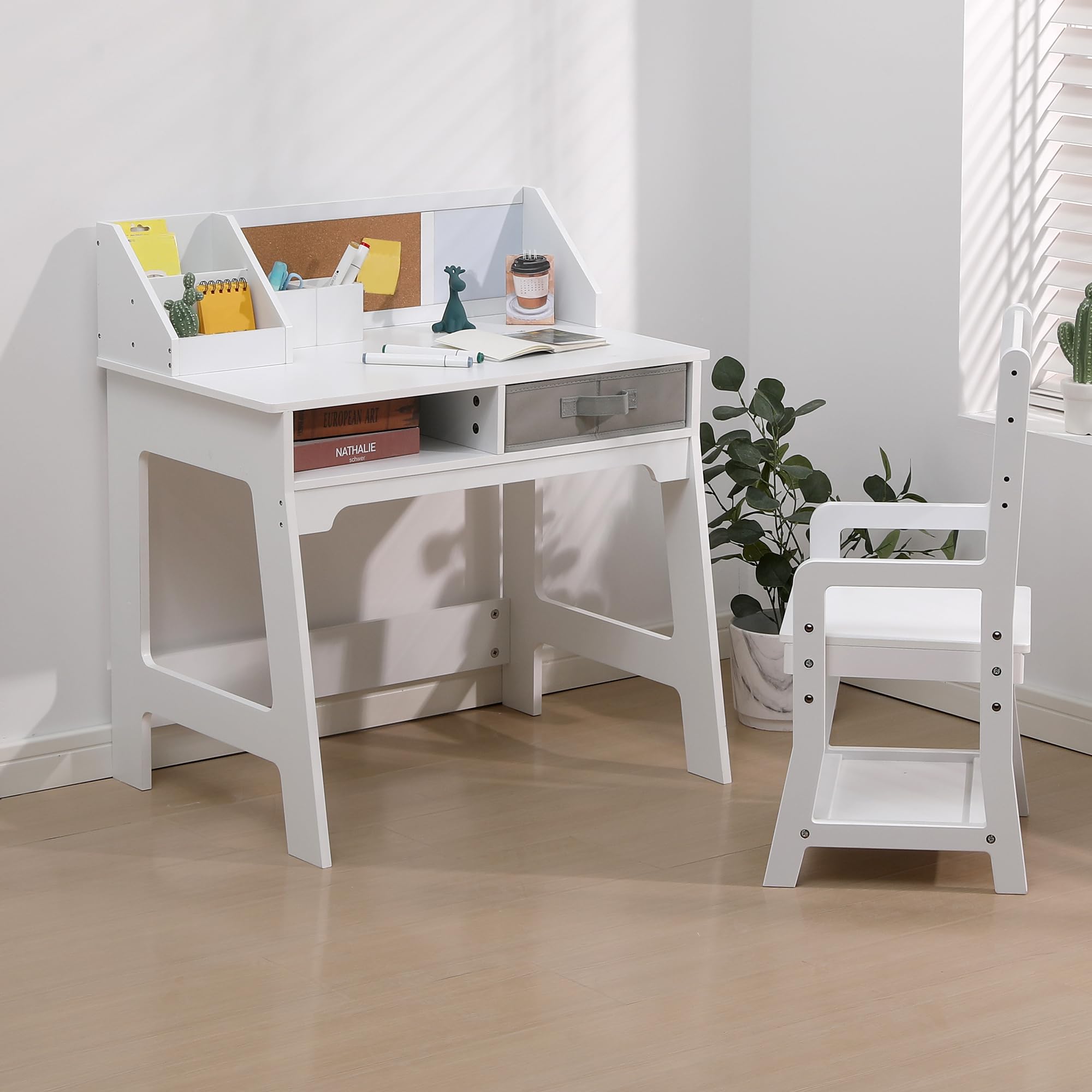 Kids Desk and Chair Set, Study Desk for Boys and Girl, Wooden Kids Writing Table