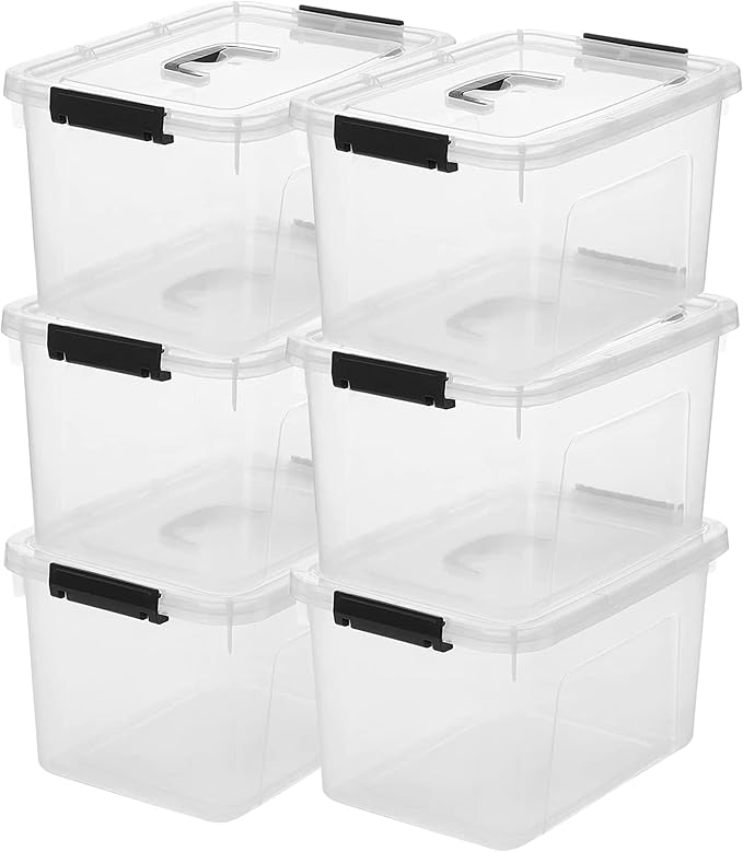 19 Quart Plastic Storage Bins with Lids, 6-Pack Stackable Clear Storage Organizing Box