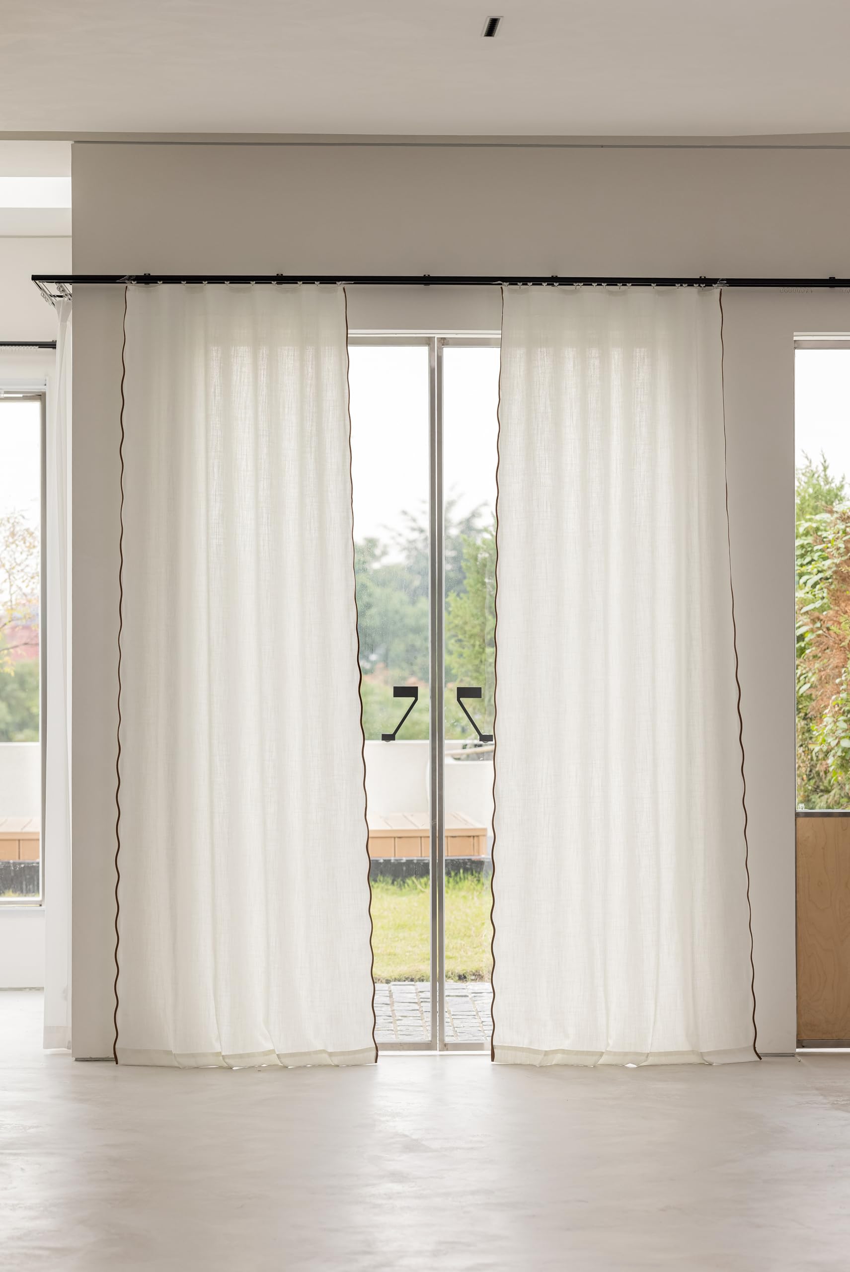 Linen Blend Scalloped/Wavy Trim, Ripple Fold Curtains for Living Room