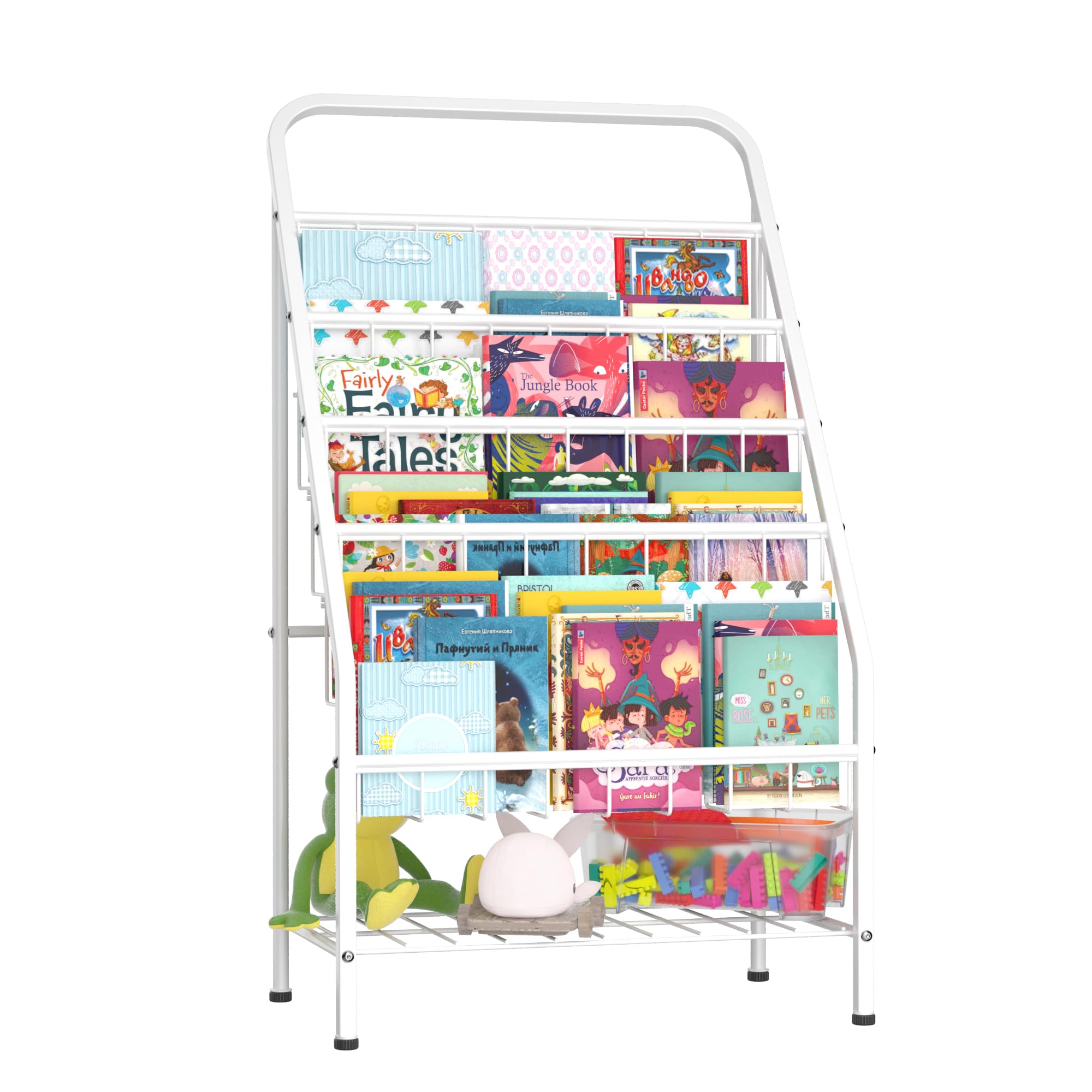 Bookshelf for Toddlers, 4-Tier Metal Kids Bookshelves Rack with Toy
