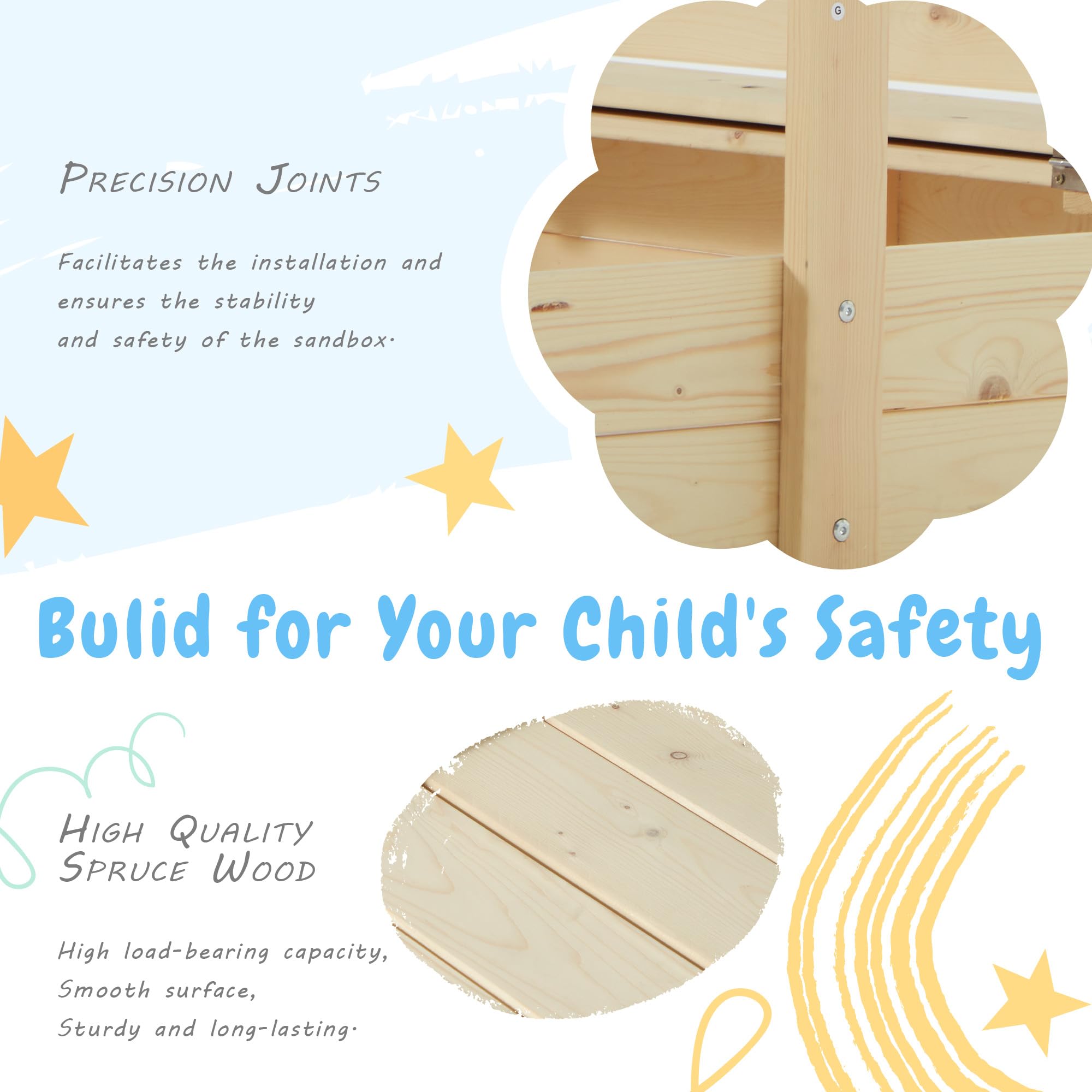 Wooden Sandbox with Canopy and Bench Seats