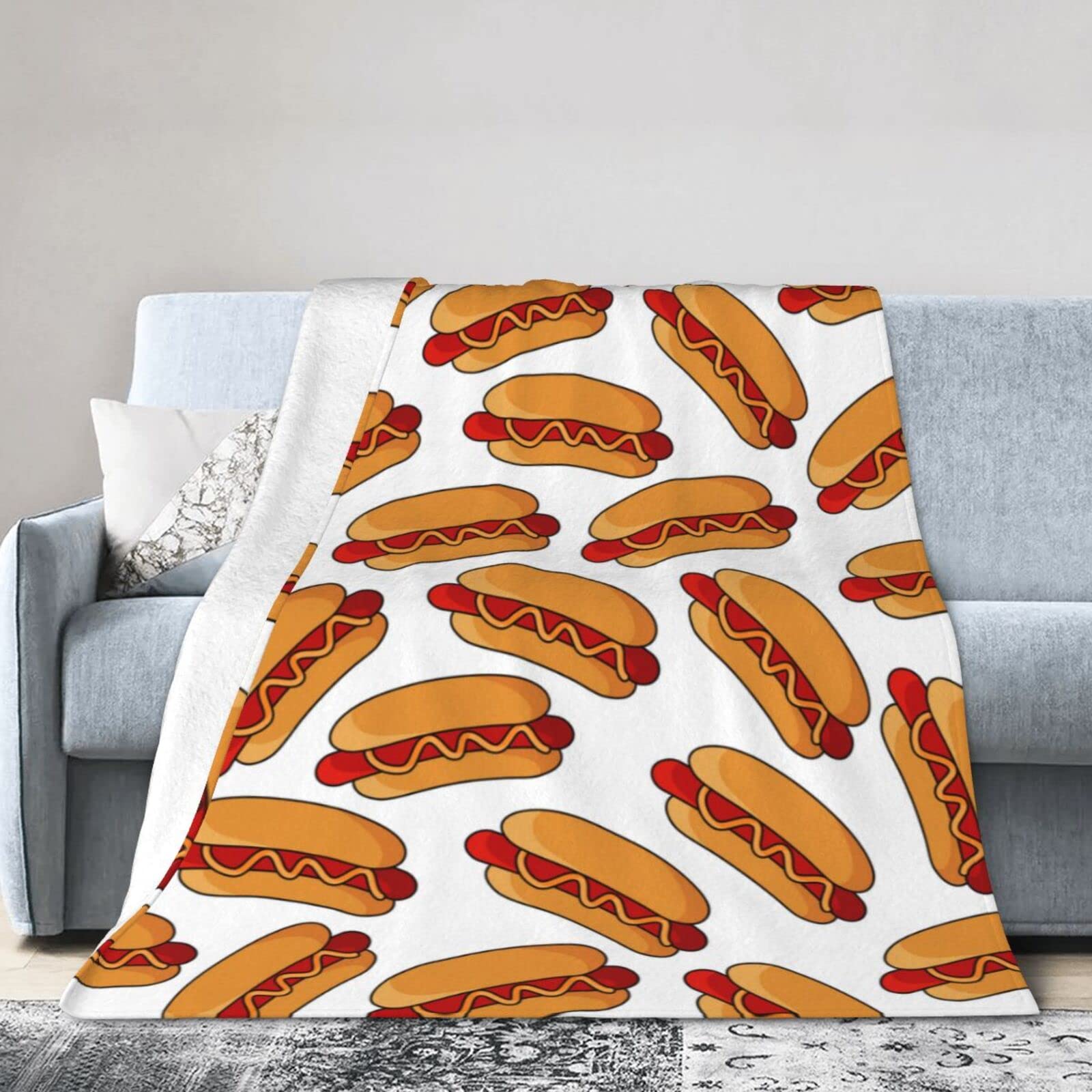 Hot Dog Throw Blanket Soft Flannel Plush 80x60