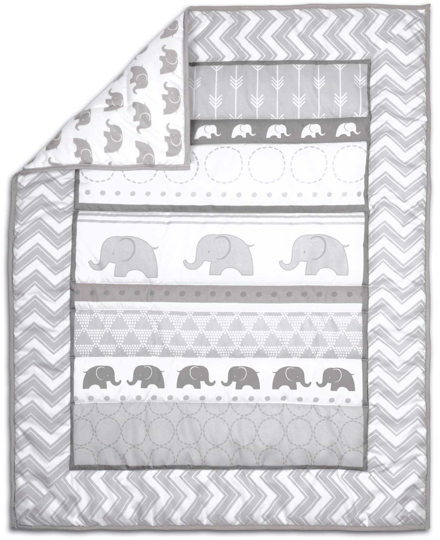 The Peanutshell 3 Piece Baby Crib Bedding Set for Boys & Girls - Newborn, Infant & Toddler Nursery Bed Set Decor with Fitted Crib Sheet, Dust Ruffle Comforter - Elephant Walk