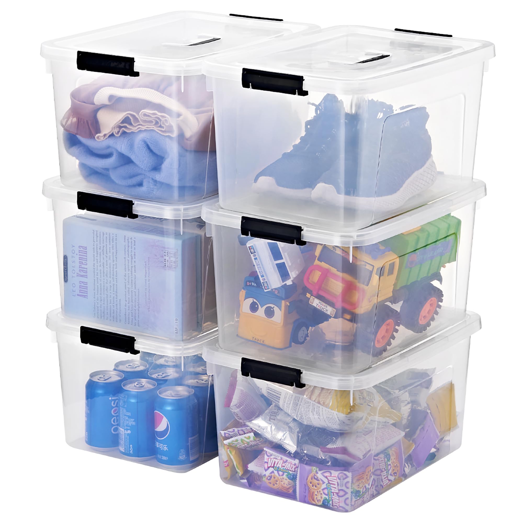 19 Quart Plastic Storage Bins with Lids, 6-Pack Stackable Clear Storage Organizing Box
