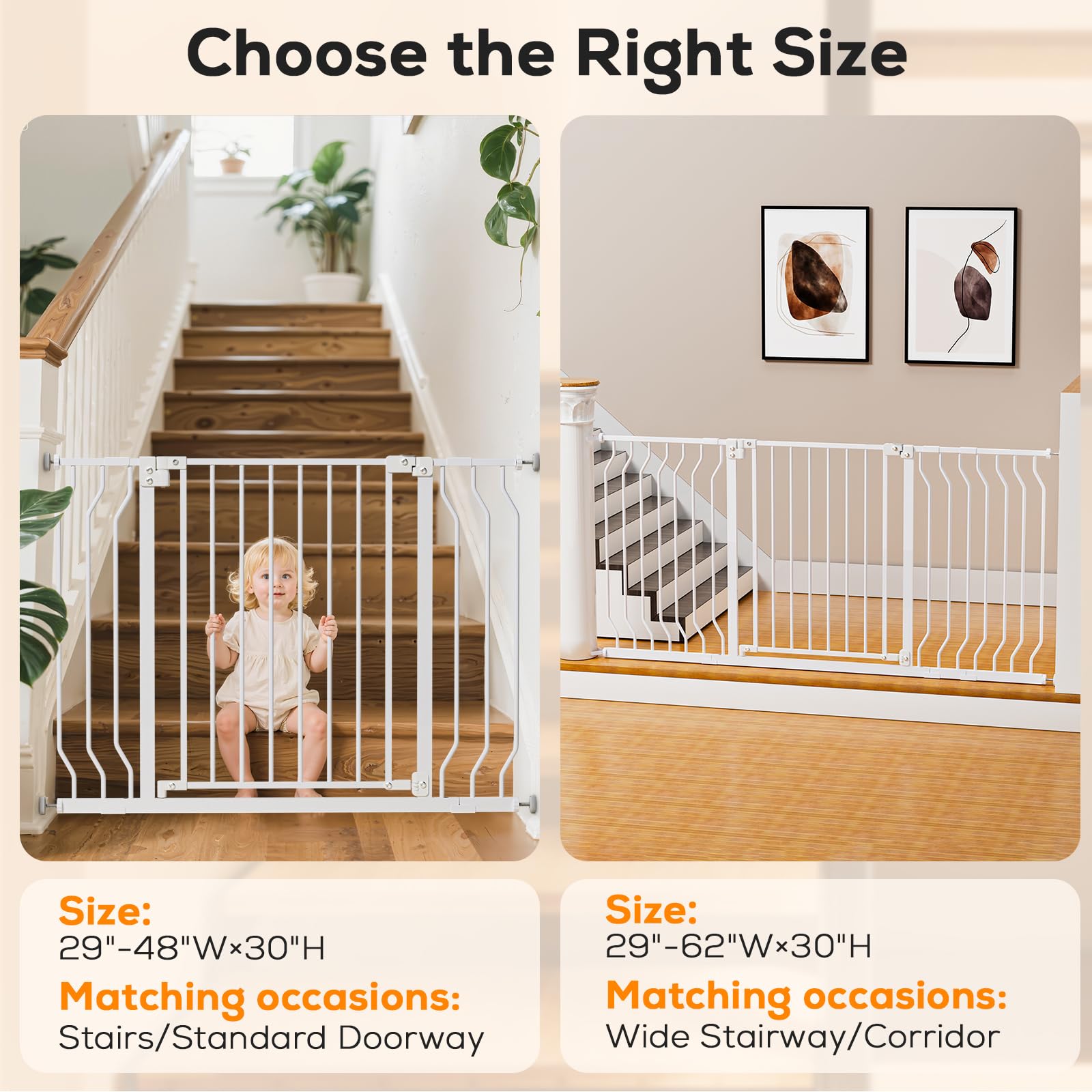Metal Safety Gate with Auto-Close for Stairs and Doorways - 29-48 Inches