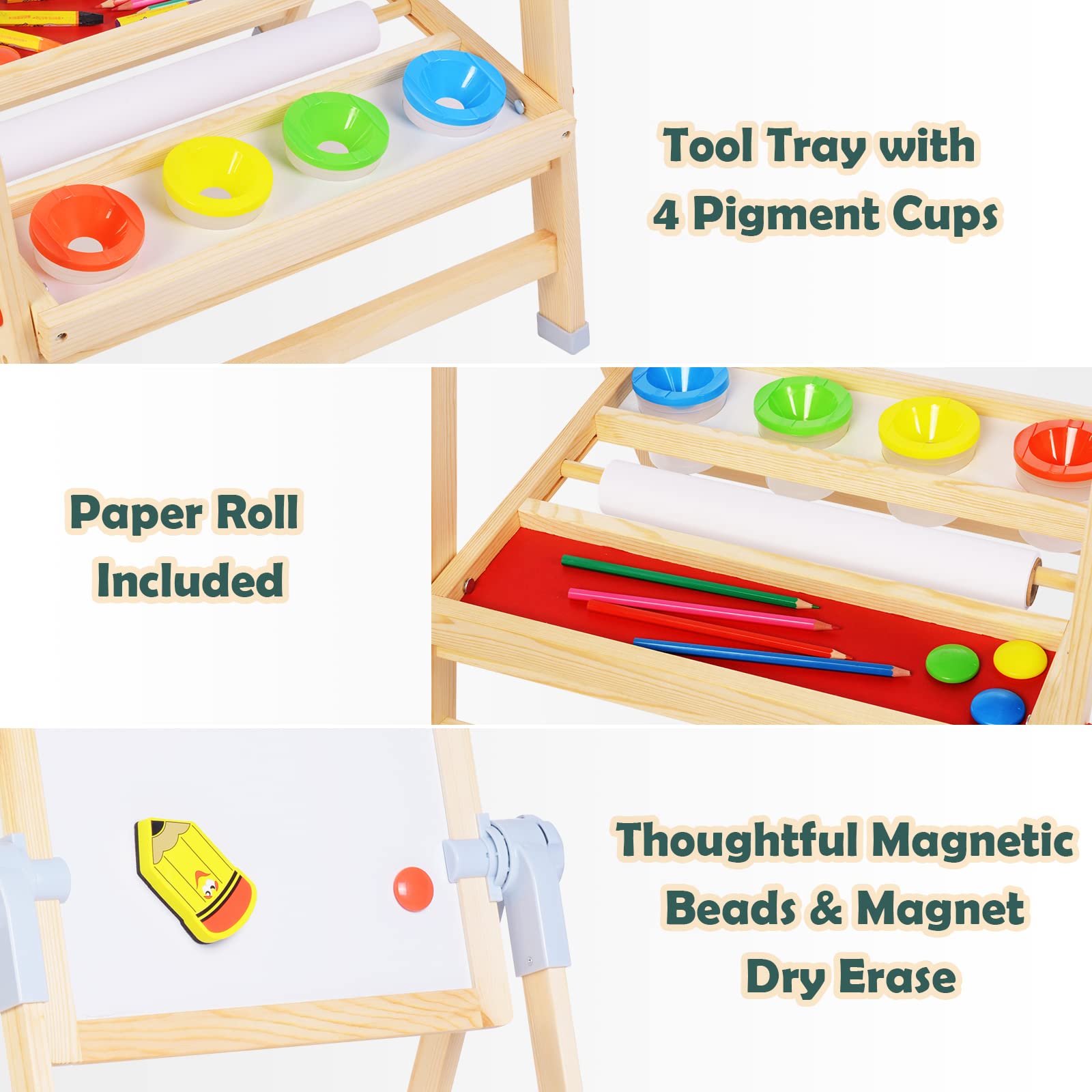 3-in-1 Adjustable Kids Art Easel with Chalkboard and Whiteboard