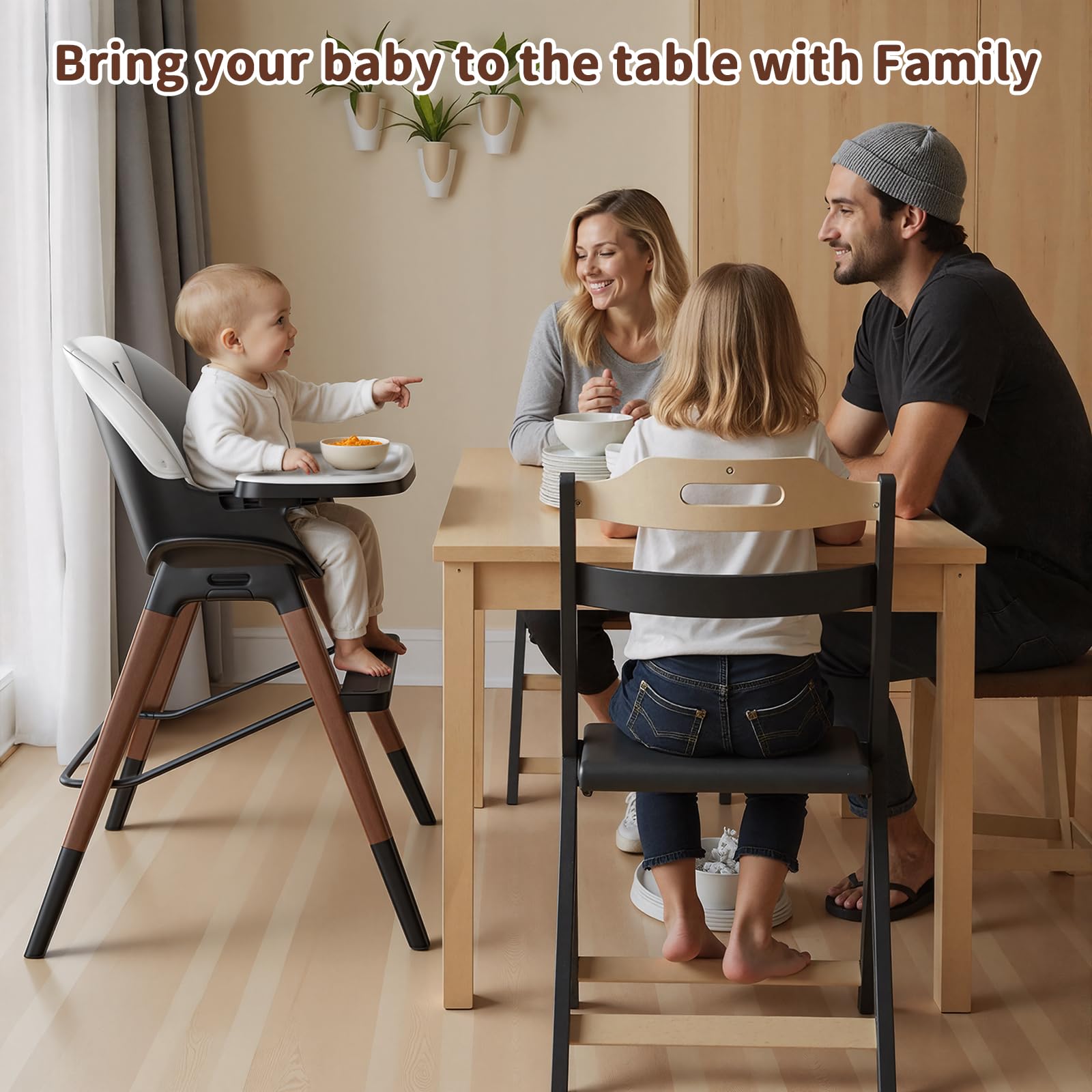 8-in-1 Convertible Wooden High Chair with Adjustable Tray