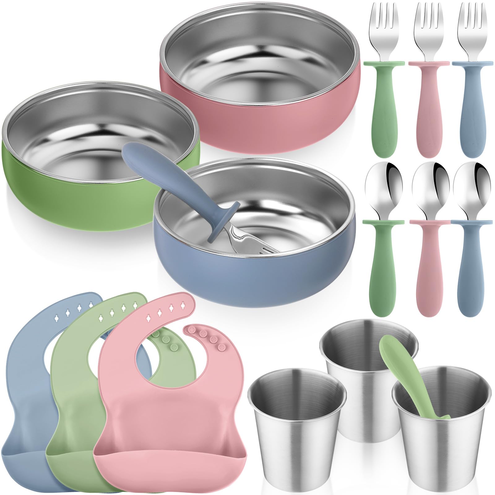 Pack 304 Stainless Steel Baby Feeding Set Baby LED Weaning