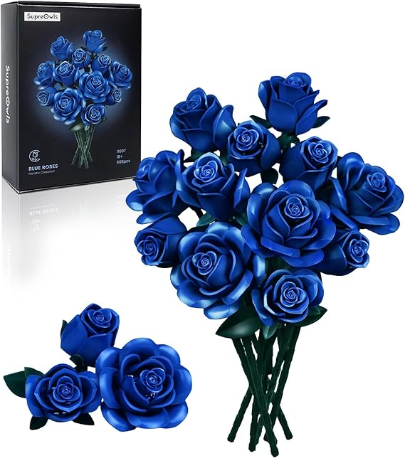 Blue Rose Bouquet Building Set, Compatible
