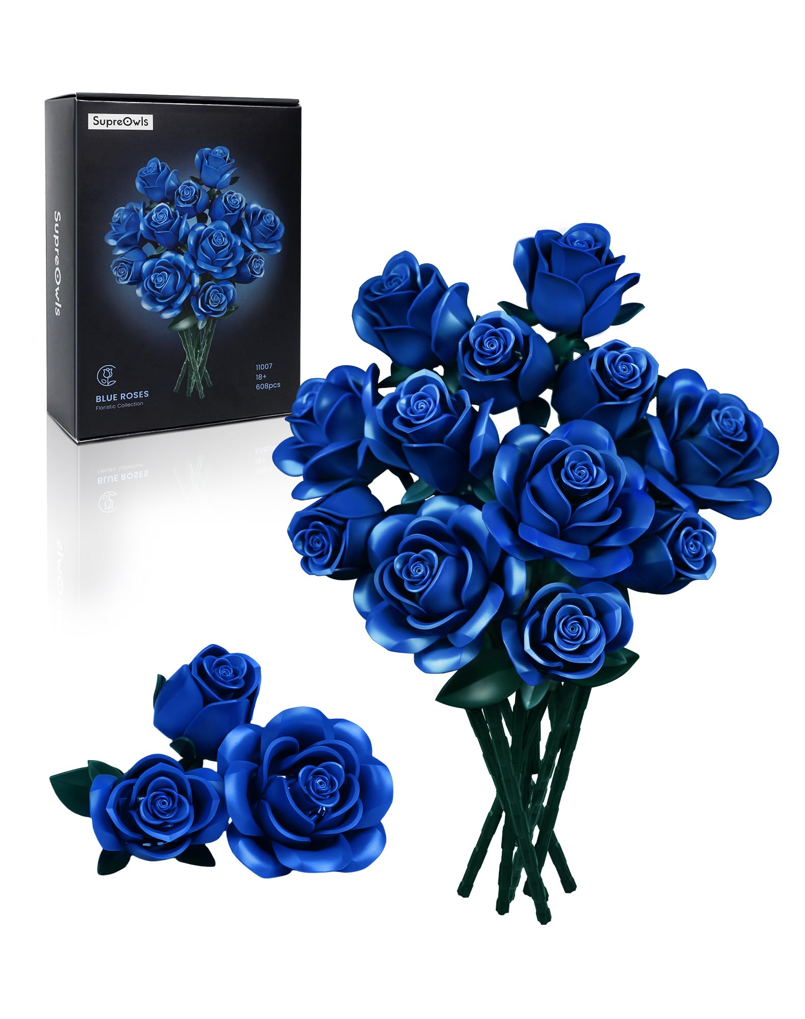 Blue Rose Bouquet Building Set, Compatible