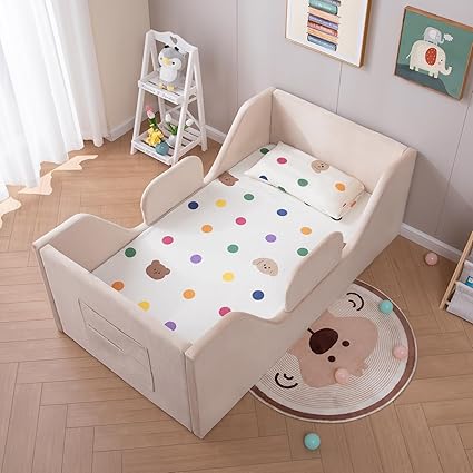 Toddler Floor Bed with Removable Safety Rails and Storage Bag