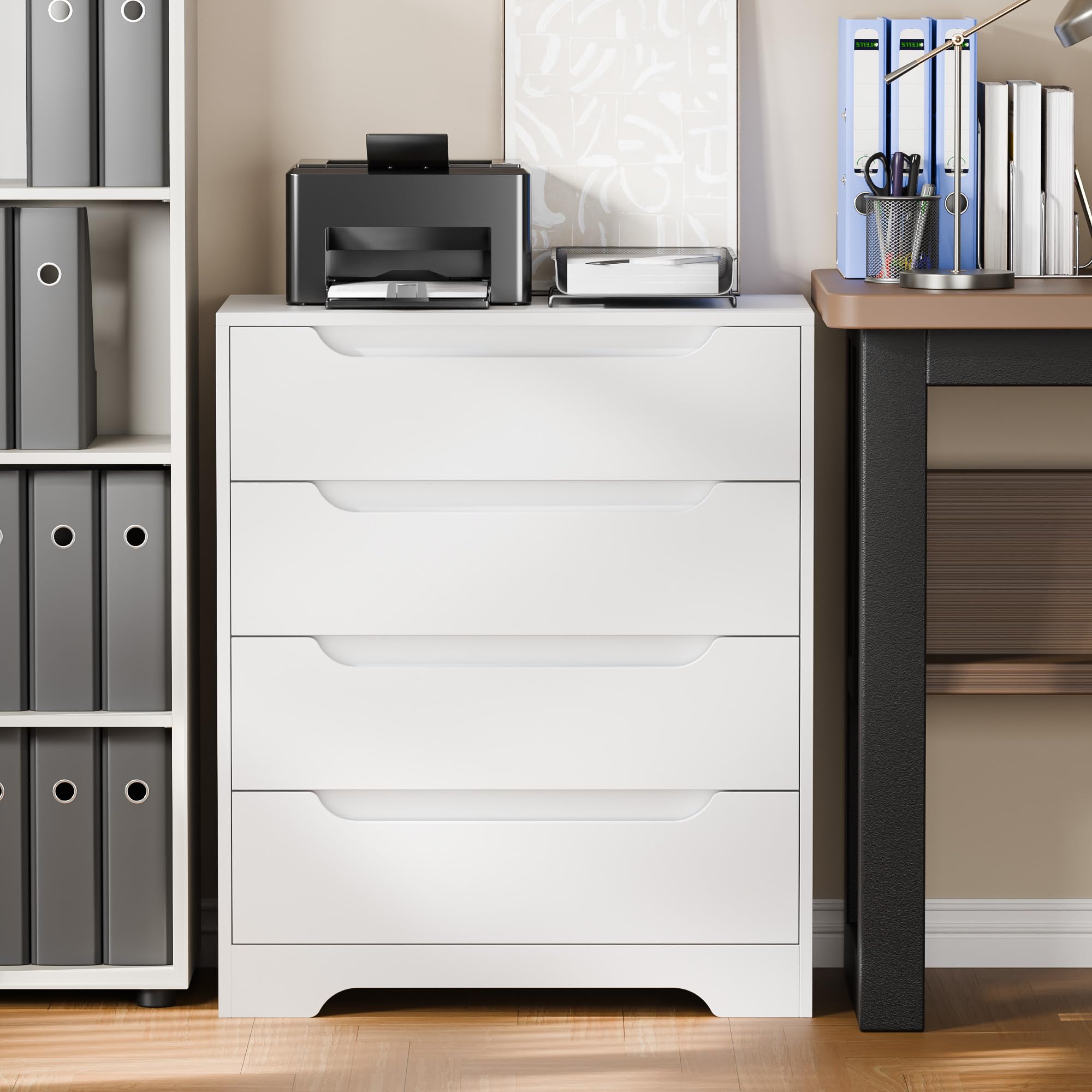 4-Drawer Modern Dresser Storage Organizer with Metal Rails