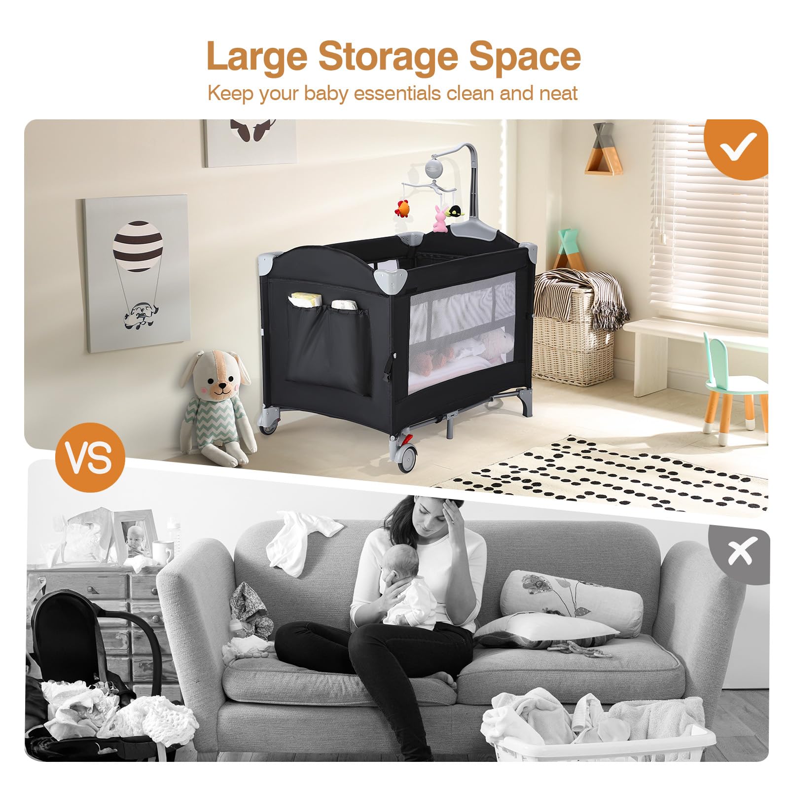 4-in-1 Pack and Play with Bassinet and Toy Bar