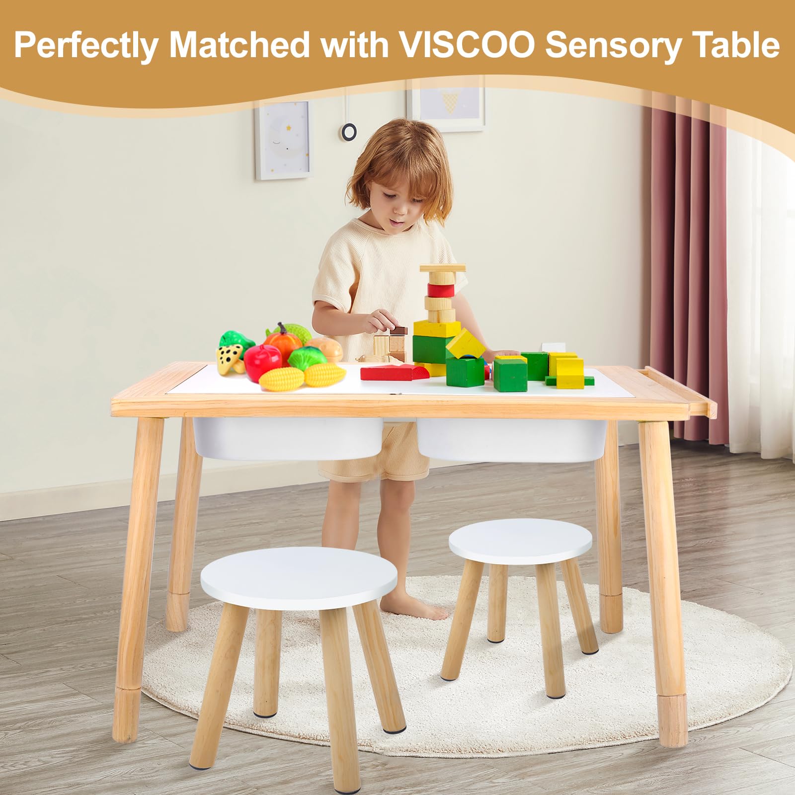 Wooden Step Stool for Kids Natural Anti-Slip 2 Pack