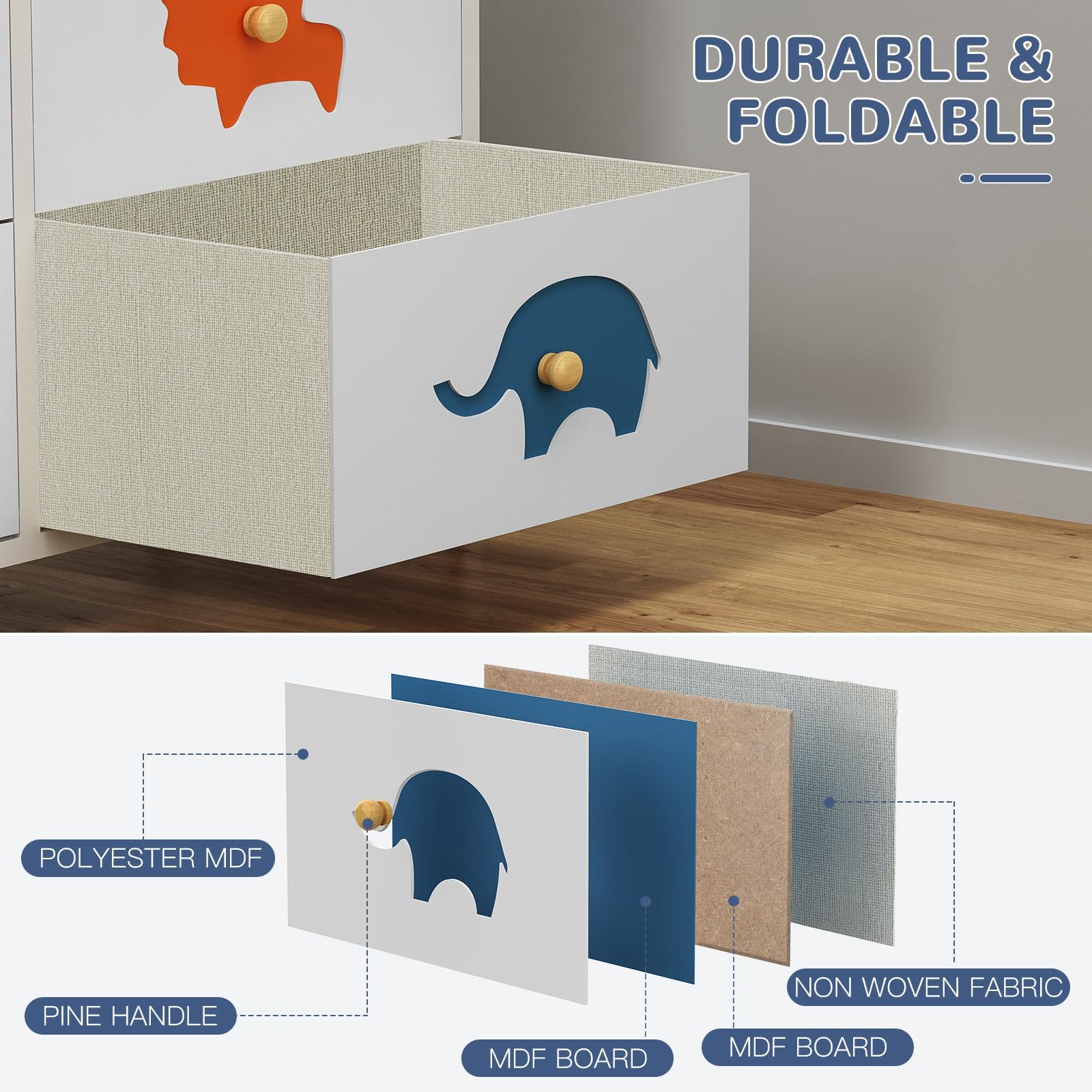 Kids Dresser with 6 Fabric Drawers Tall Storage Organizer