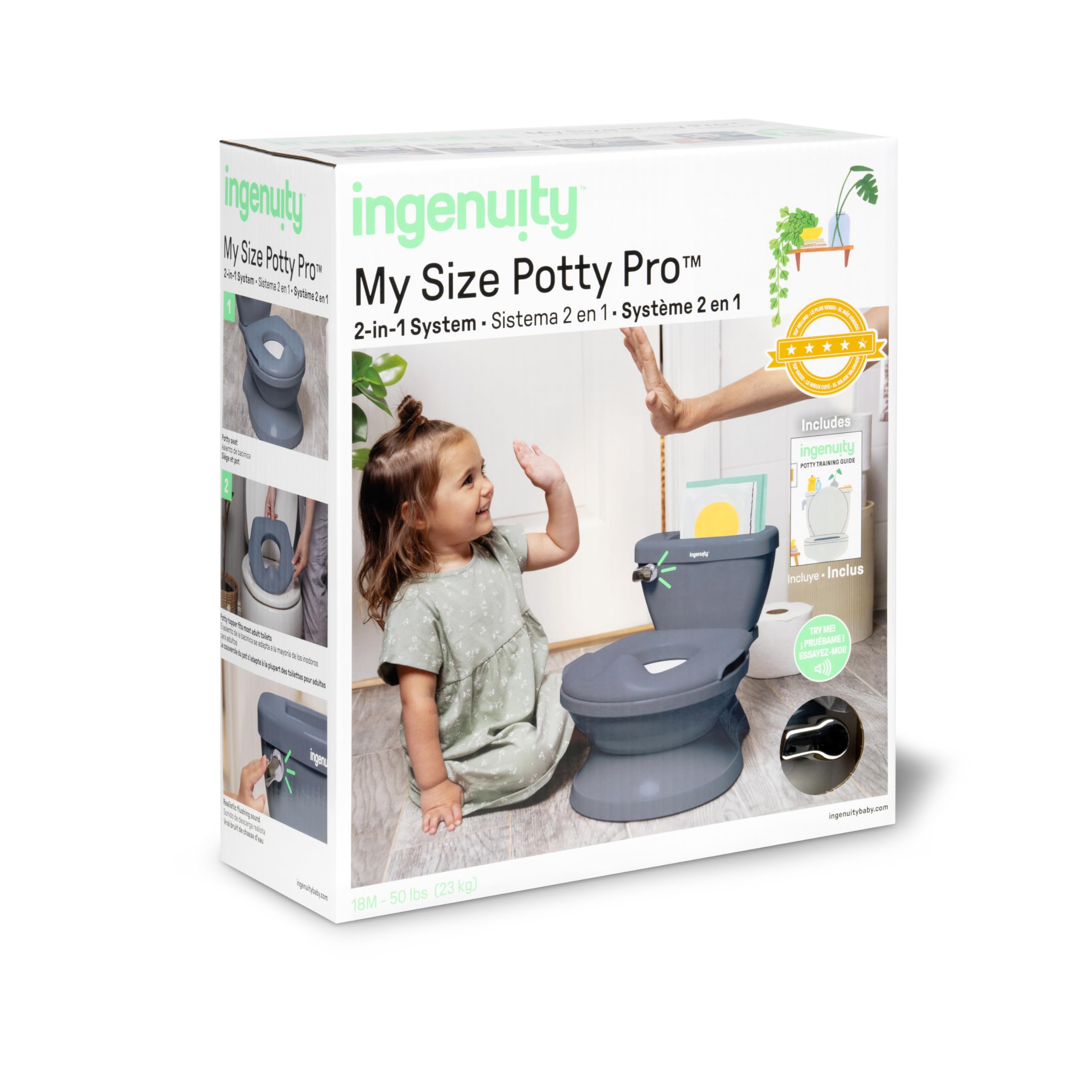 Summer Infant by Ingenuity My Size Potty Pro in White, Toddler Potty Training Toilet, Lifelike Flushing Sound, for Ages 18 Months+, Up to 50 Pounds