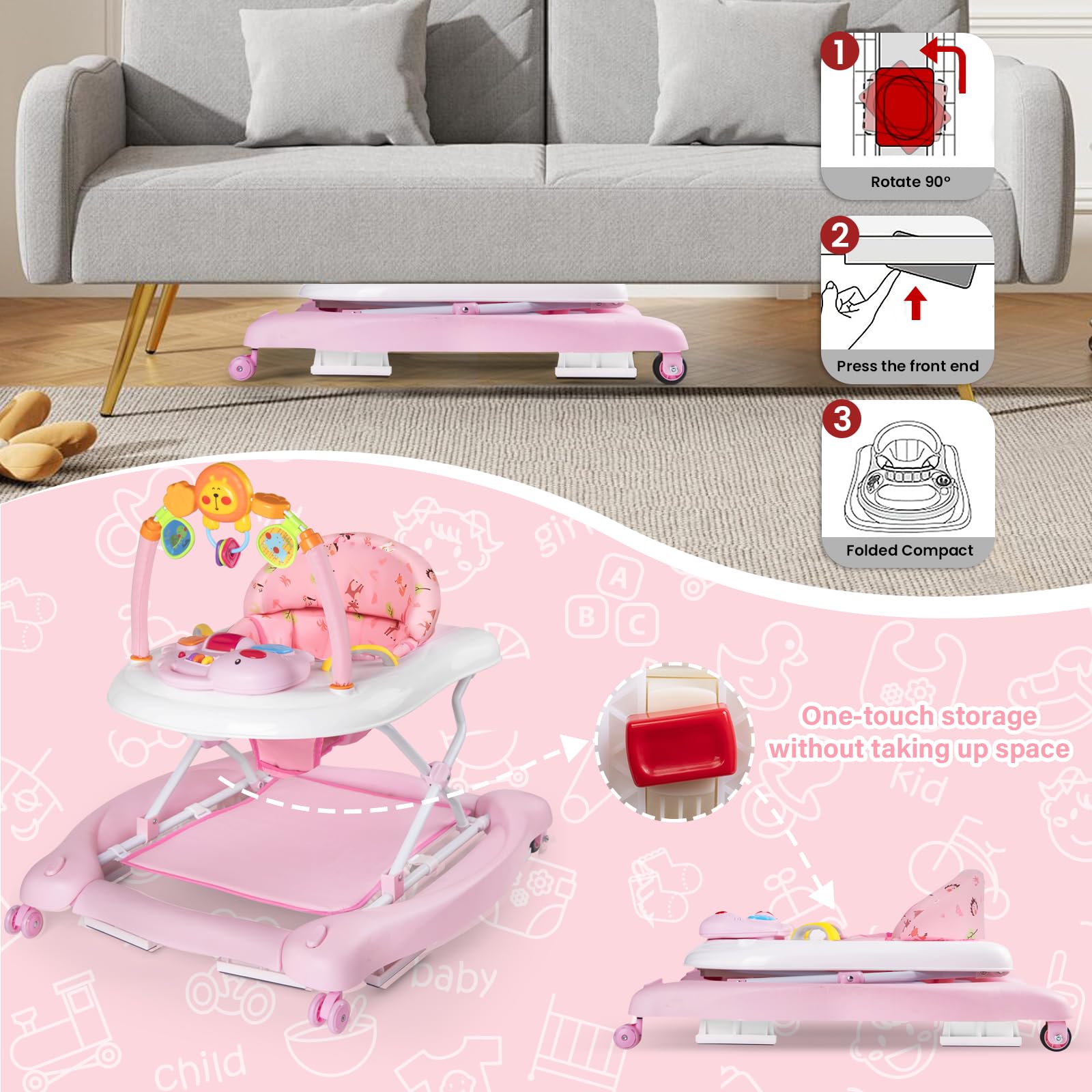 5-in-1 Baby Walker with Wheels and Activity Center