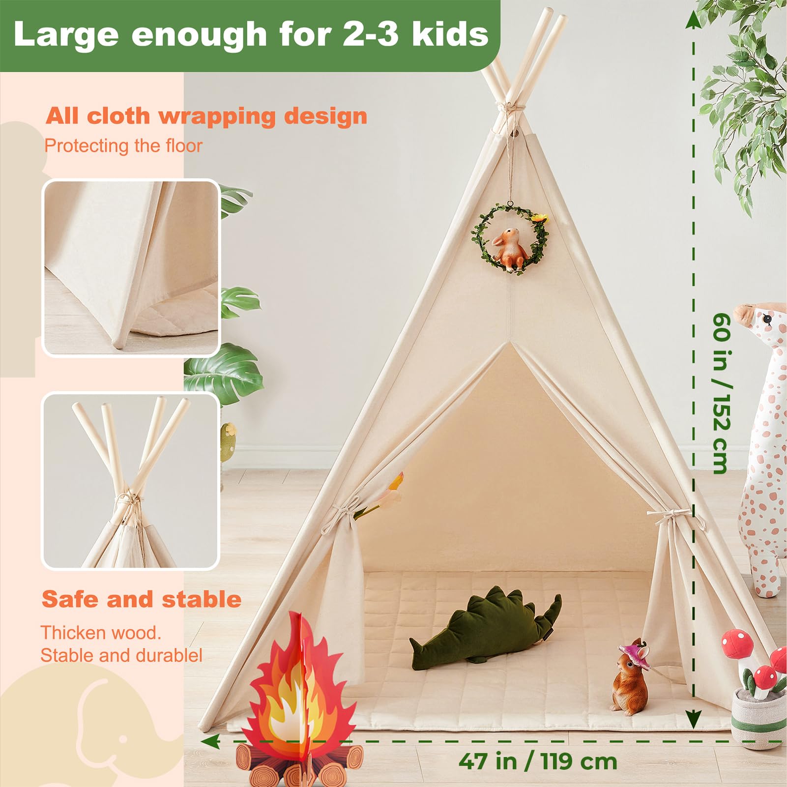 Kids Teepee Tent with Star Lights and Accessories