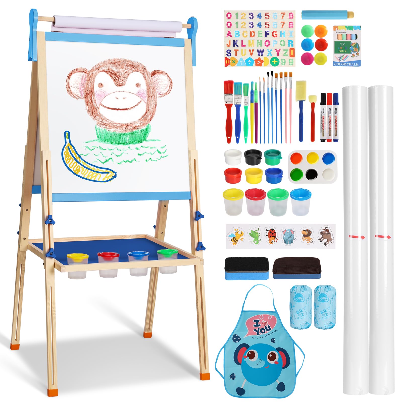 Kids Easel Wooden Children Art Easel Paper Roll