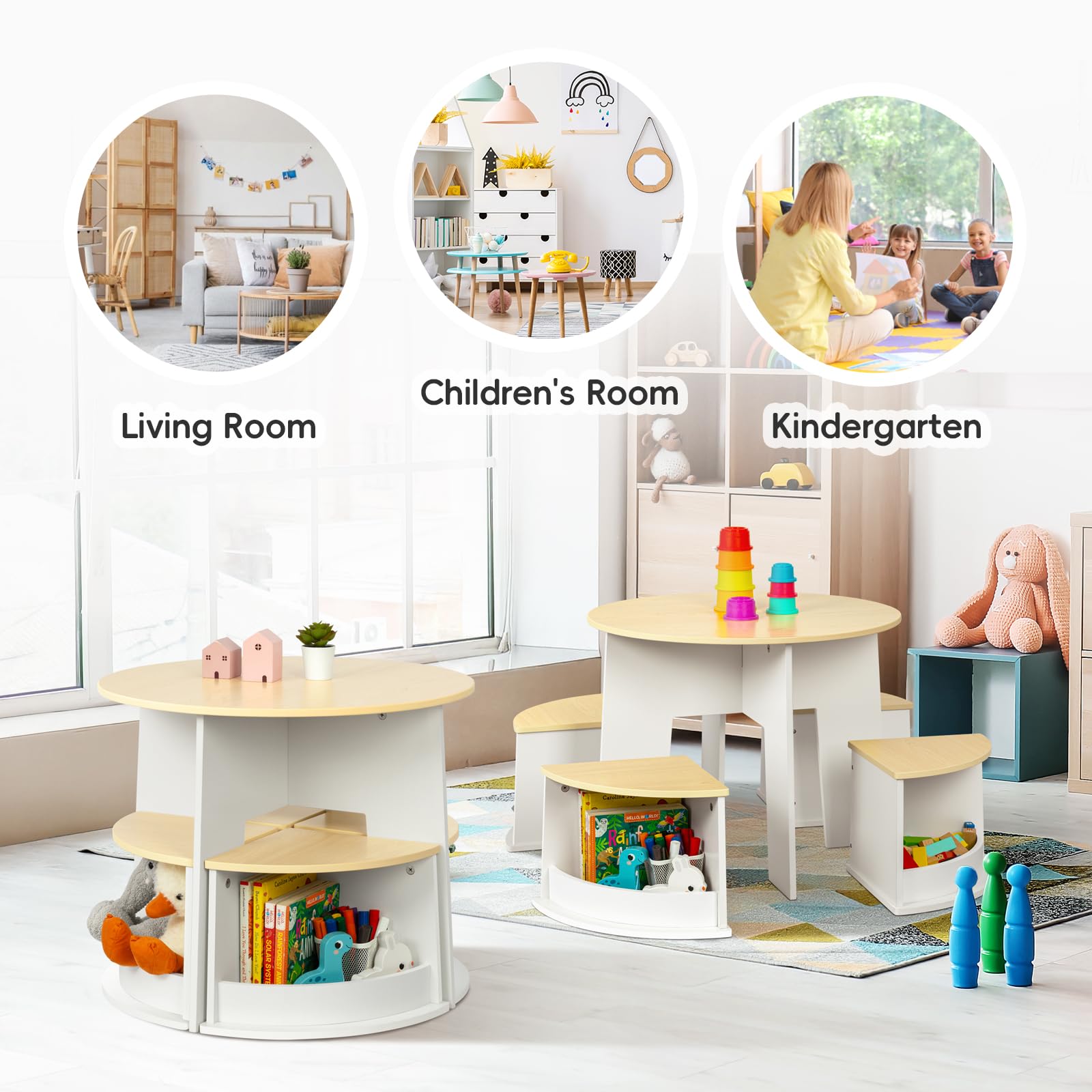 Wooden Round Kids Table and Chair Set