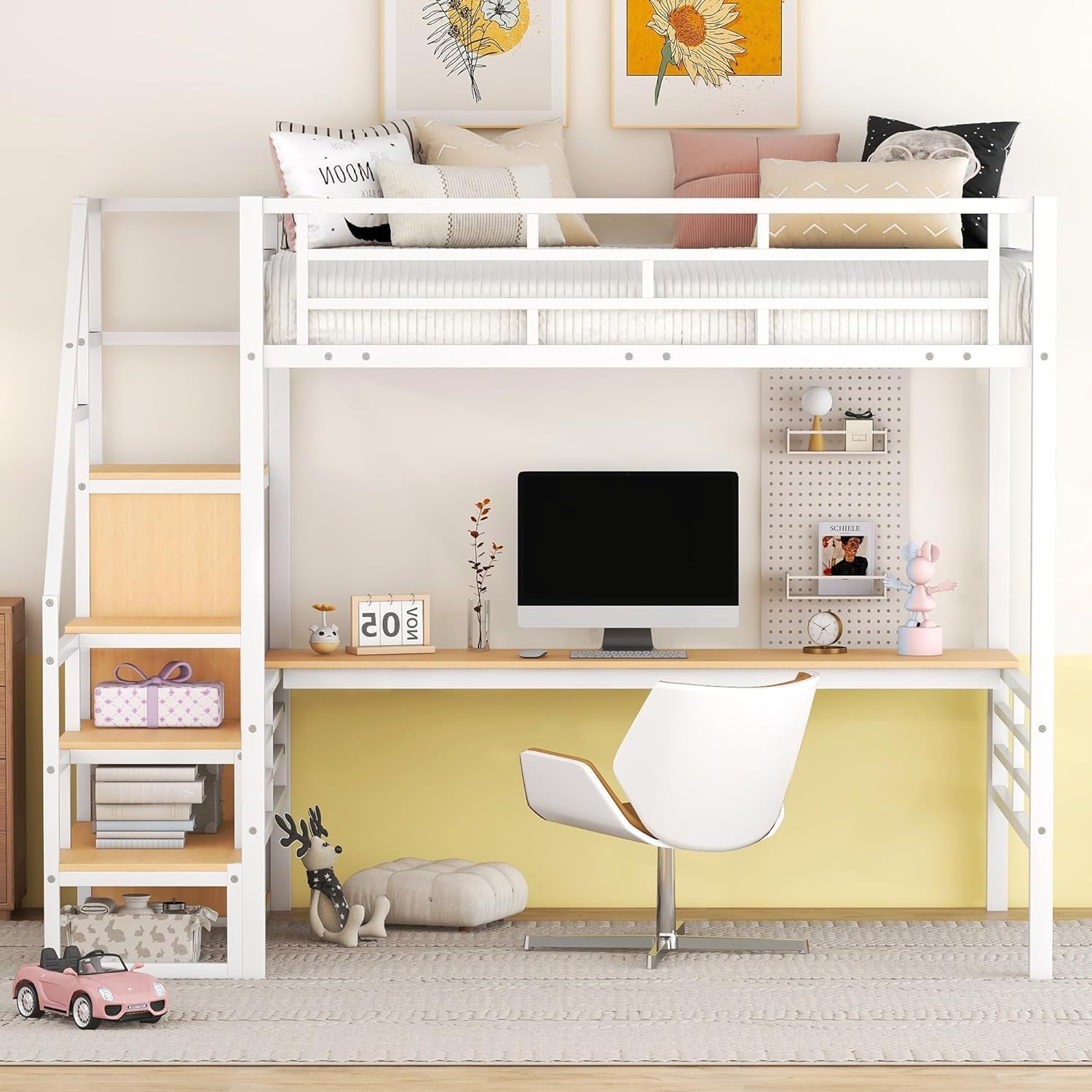 Full Loft Bed with Staircase Desk and Wardrobe