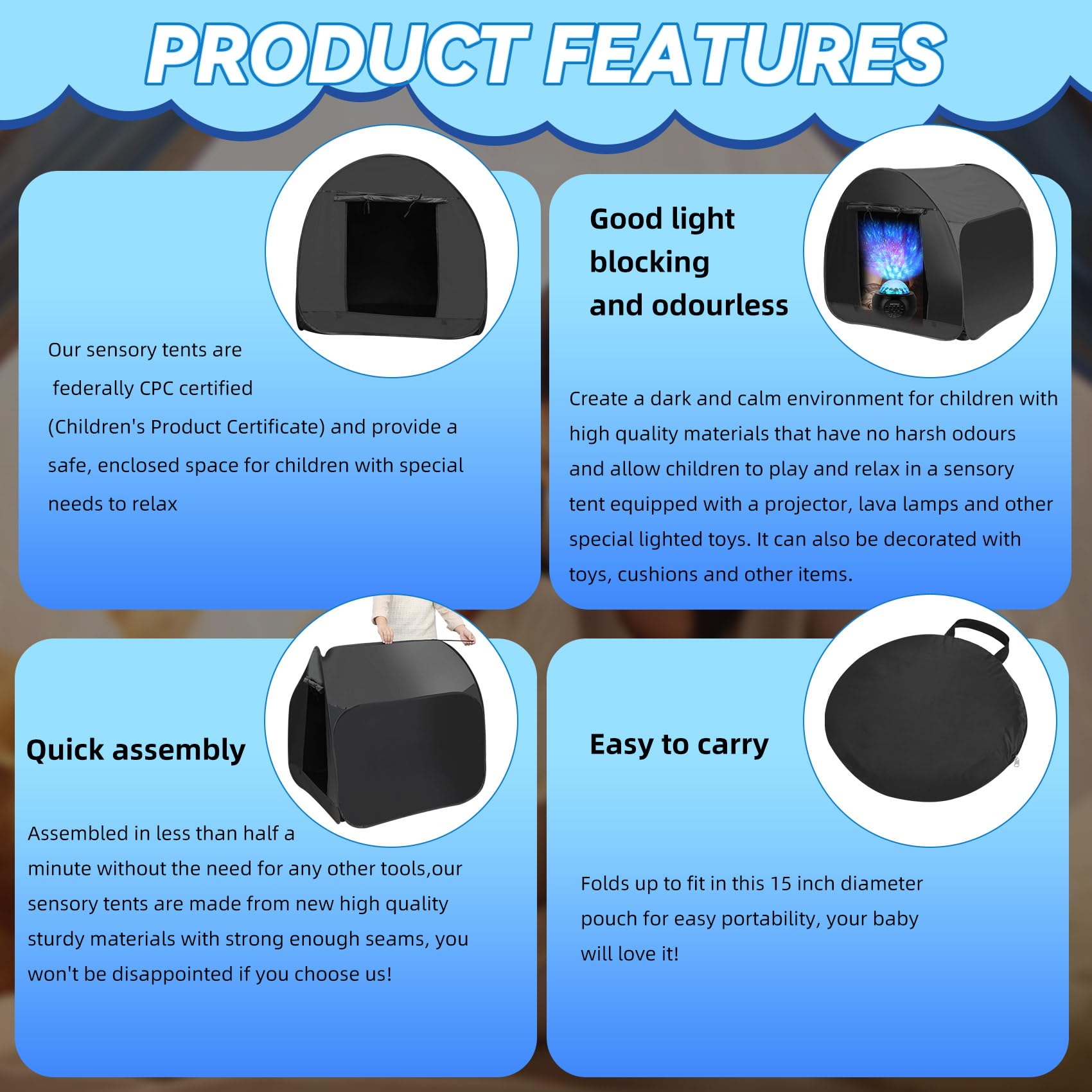 Blackout Sensory Tent for Kids with Autism and ADHD