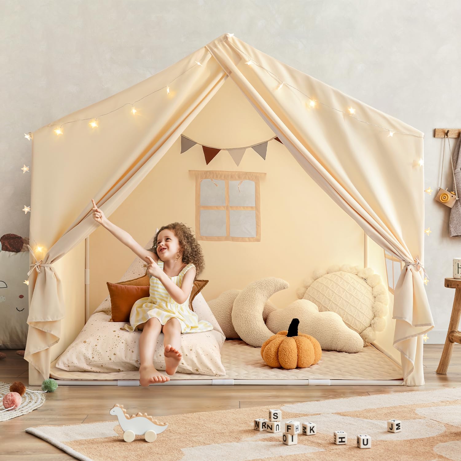 Tent with Padded Mat, Large Kids Tent Indoor Play Cottage