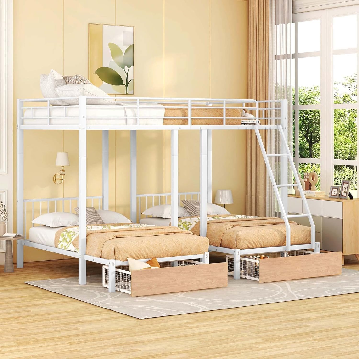 Detachable Full Over Twin & Twin Bunk Bed with Storage and Ladder,Metal Triple Bunk Bed
