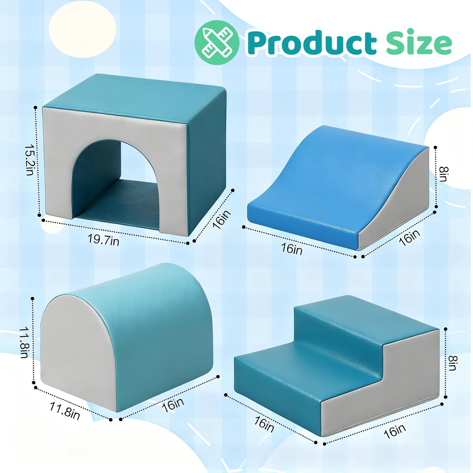 Foam Climbing Blocks for Toddlers with Tunnel - 4 Piece Indoor Play Set