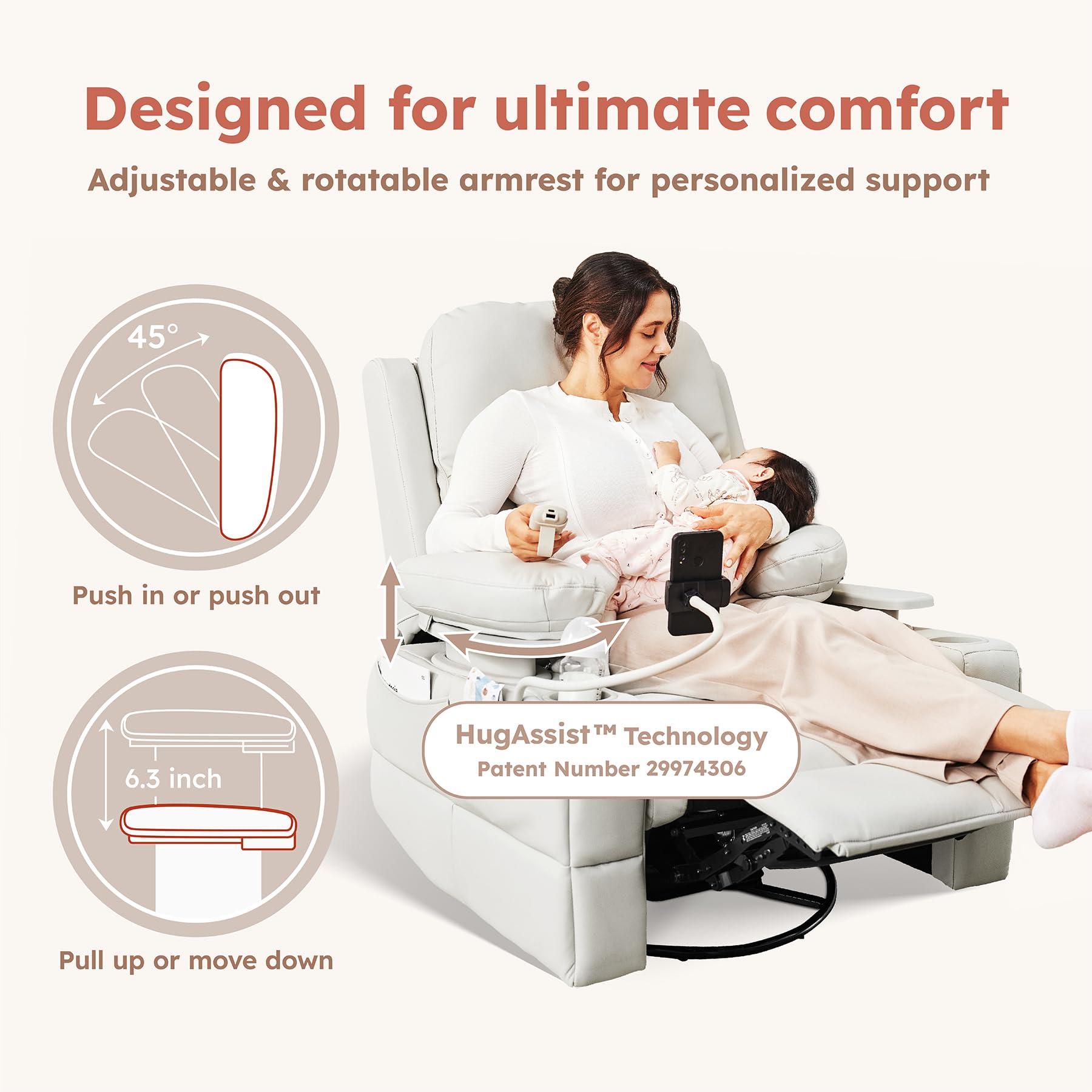 Electric Rocking Glider Recliner Chair for Nursery with Adjustable Armrests