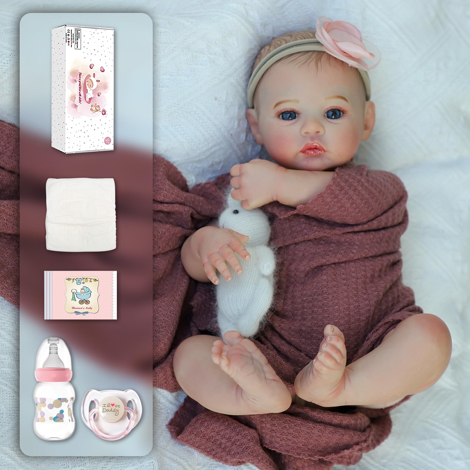 KSBD Lifelike Reborn Baby Dolls - 18 Inch Realistic Newborn Baby Dolls Girl, Real Life Baby Dolls with Soft Weighted Body, Real Baby Reborn Gift with Accessories for 3+ Years Old Kids