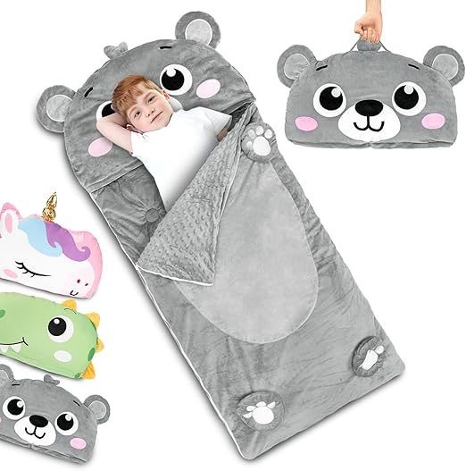 Sleeping Bag with Pillow, Plush Animal Toddler Nap Mat for Preschool